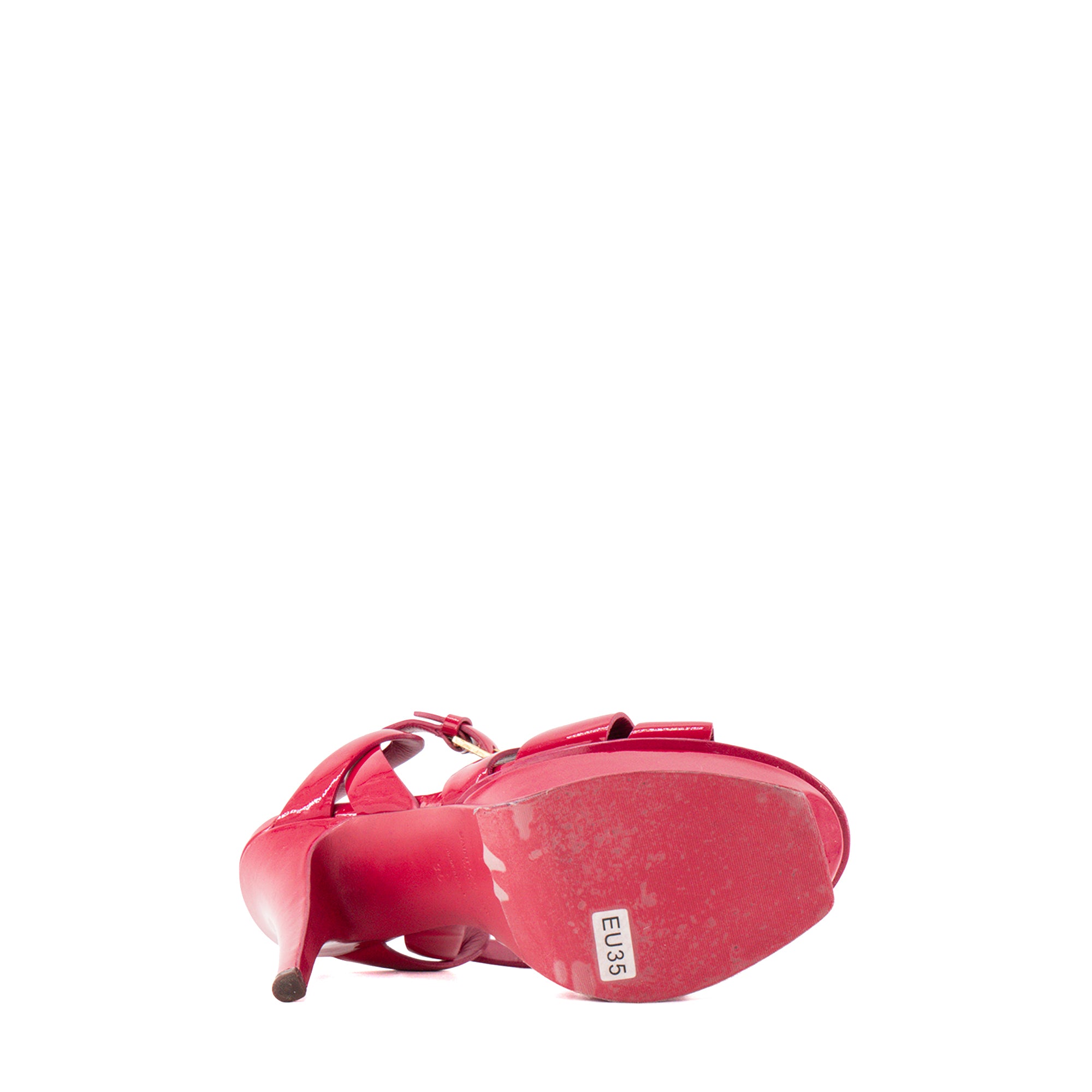 SAINT LAURENT - Pink Patent Leather Tribute Saint Laurent Heeled Sandals (Size 35)