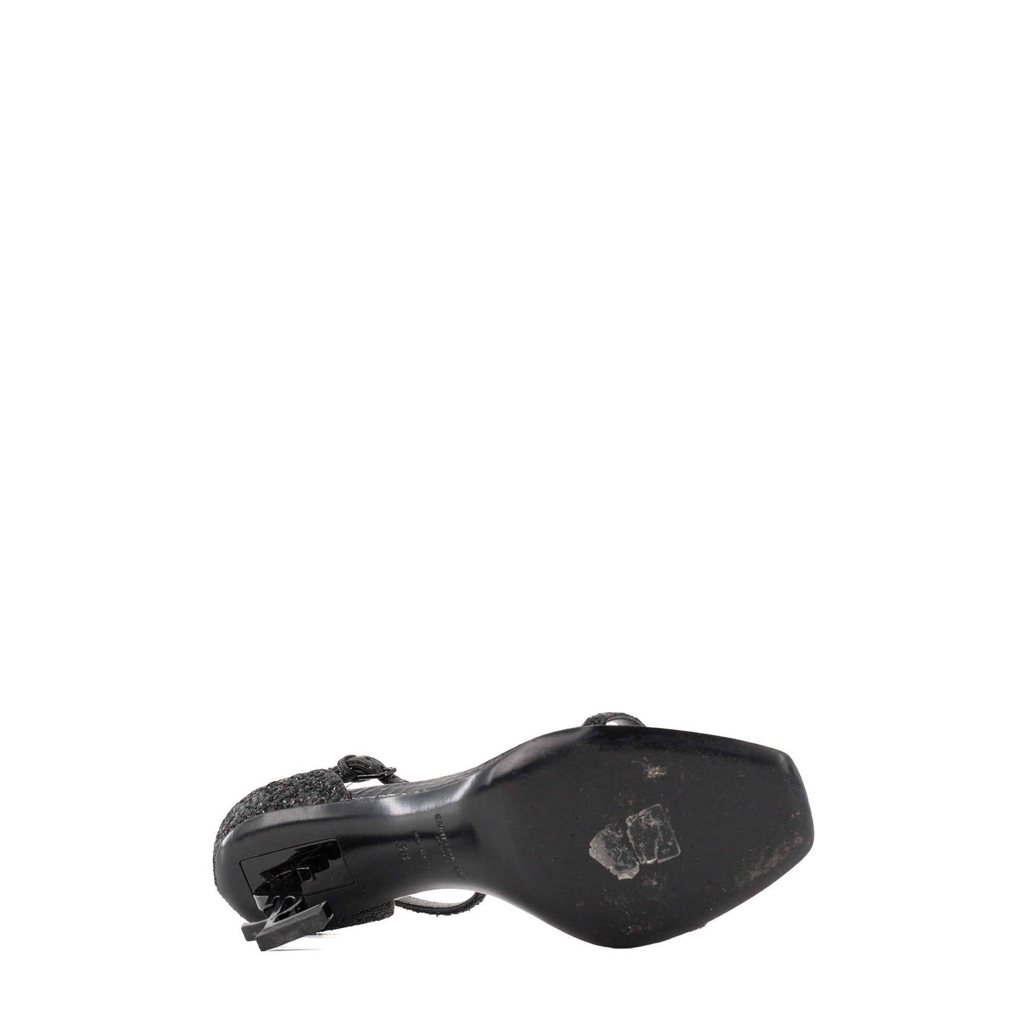 SAINT LAURENT - Sandales Opyum Saint Laurent en cuir et paillettes noires (T38)
