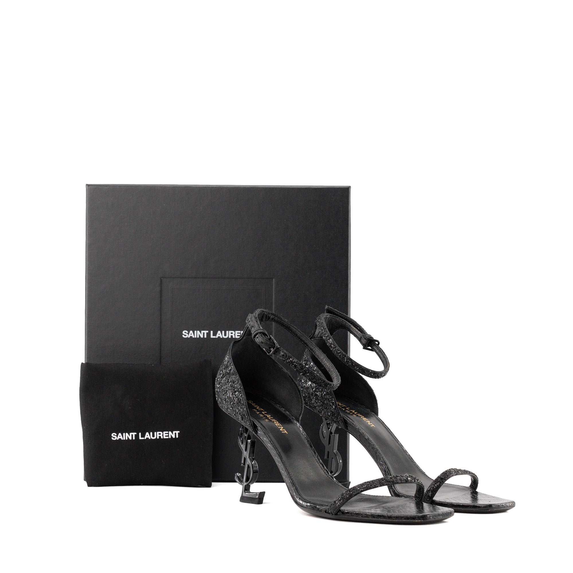 SAINT LAURENT - Sandales Opyum Saint Laurent en cuir et paillettes noires (T38)