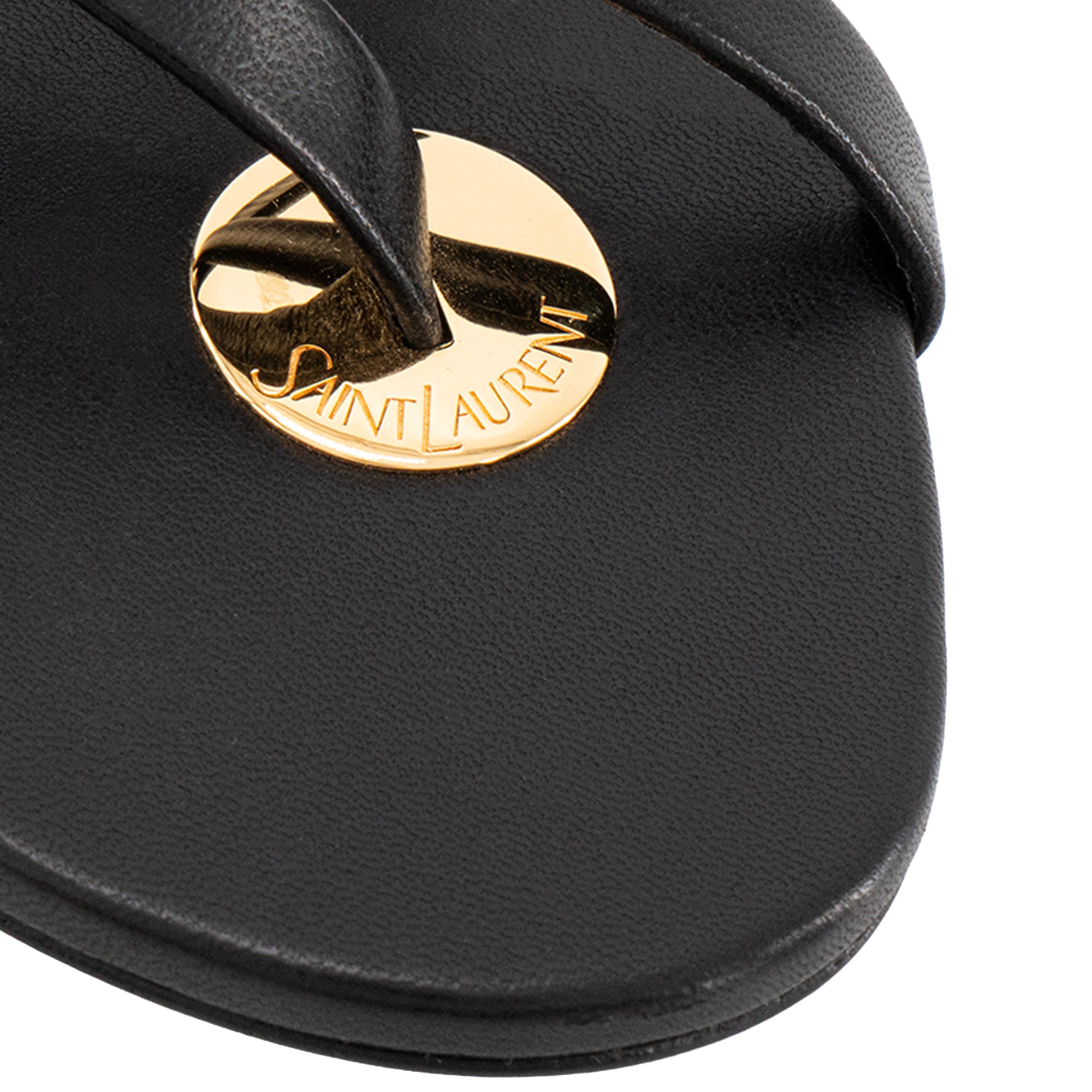 SAINT LAURENT - Sandales plates Lila Saint Laurent en cuir lisse noir (T37)