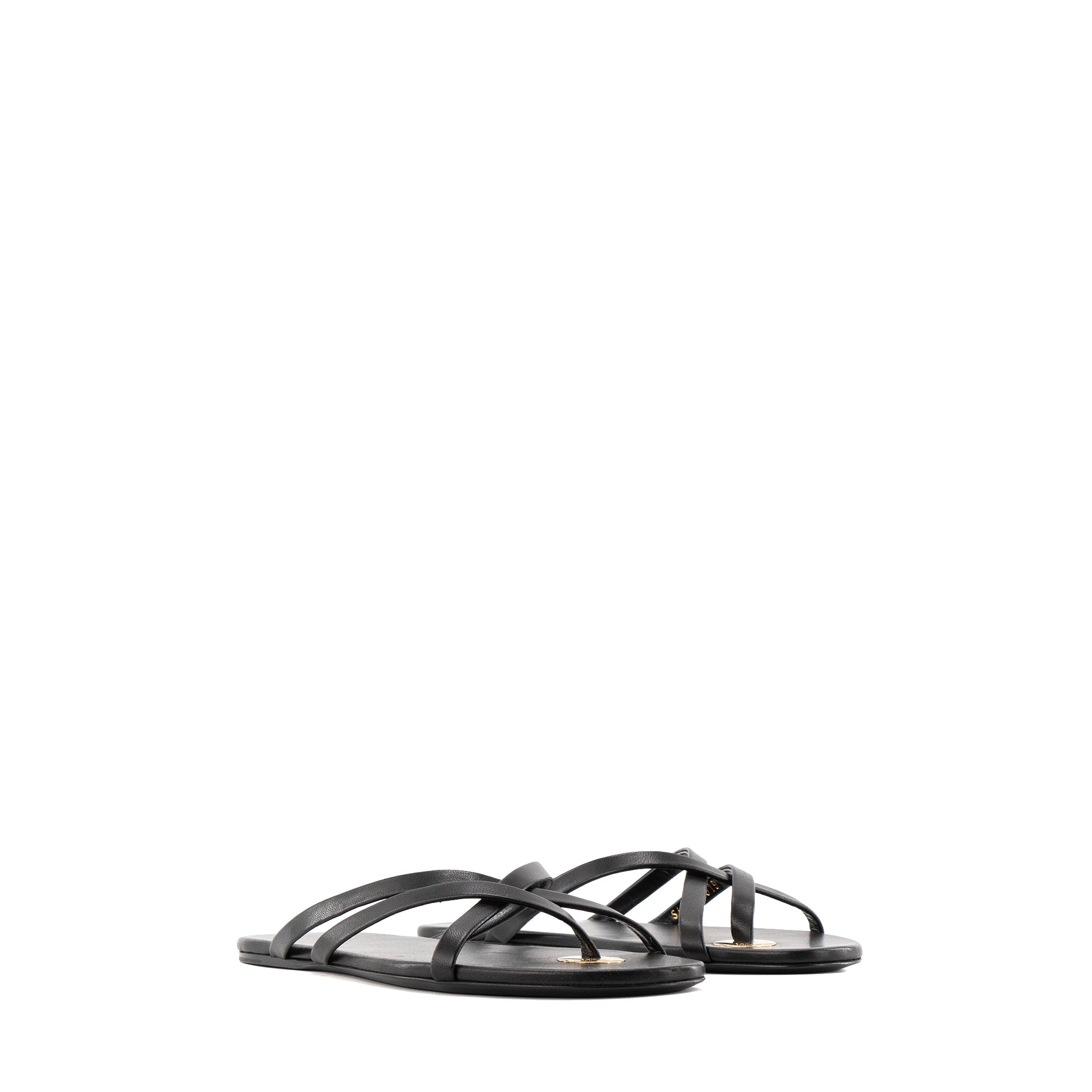 SAINT LAURENT - Sandales plates Lila Saint Laurent en cuir lisse noir (T37)