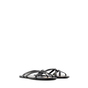 SAINT LAURENT - Sandales plates Lila Saint Laurent en cuir lisse noir (T37)