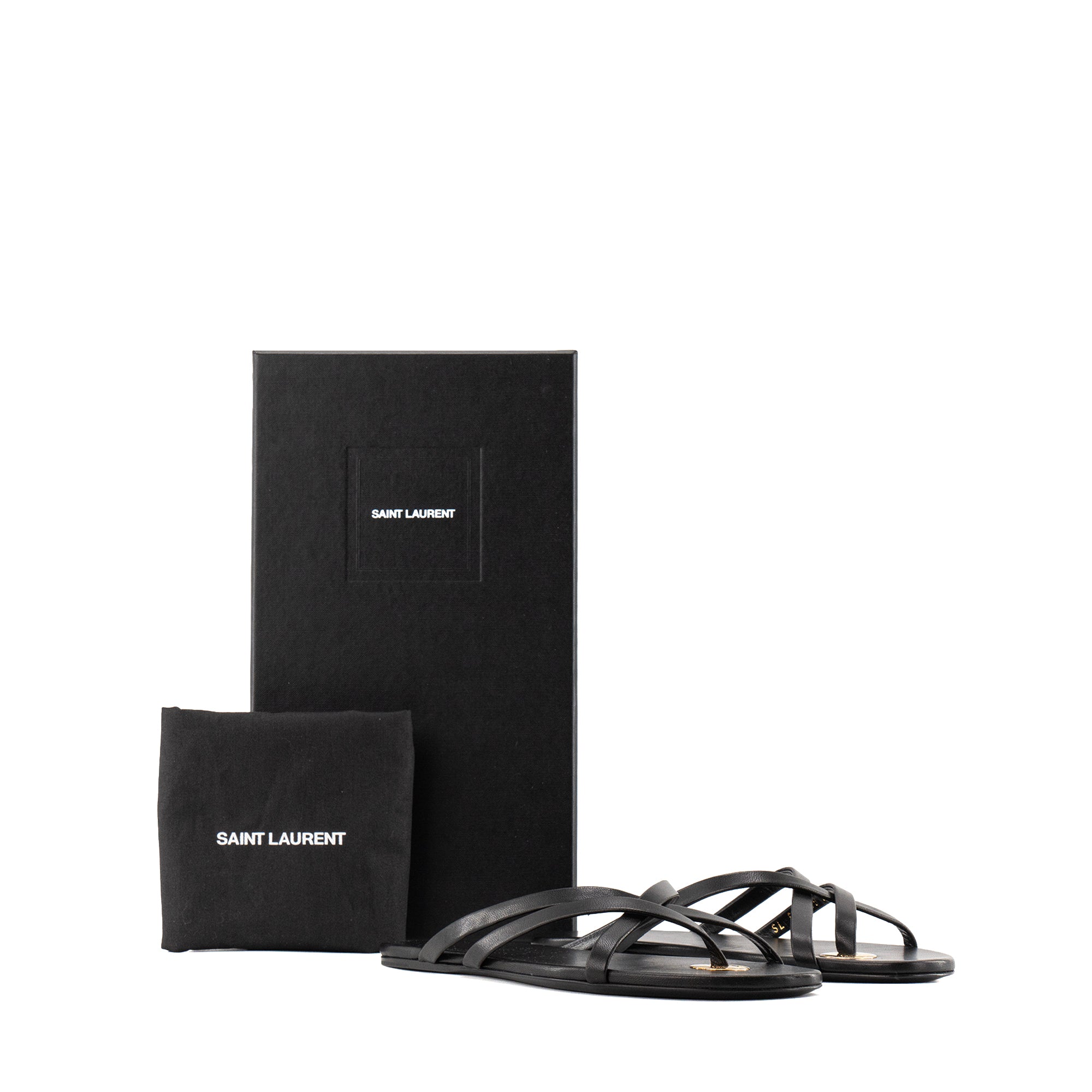 SAINT LAURENT - Sandales plates Lila Saint Laurent en cuir lisse noir (T37)
