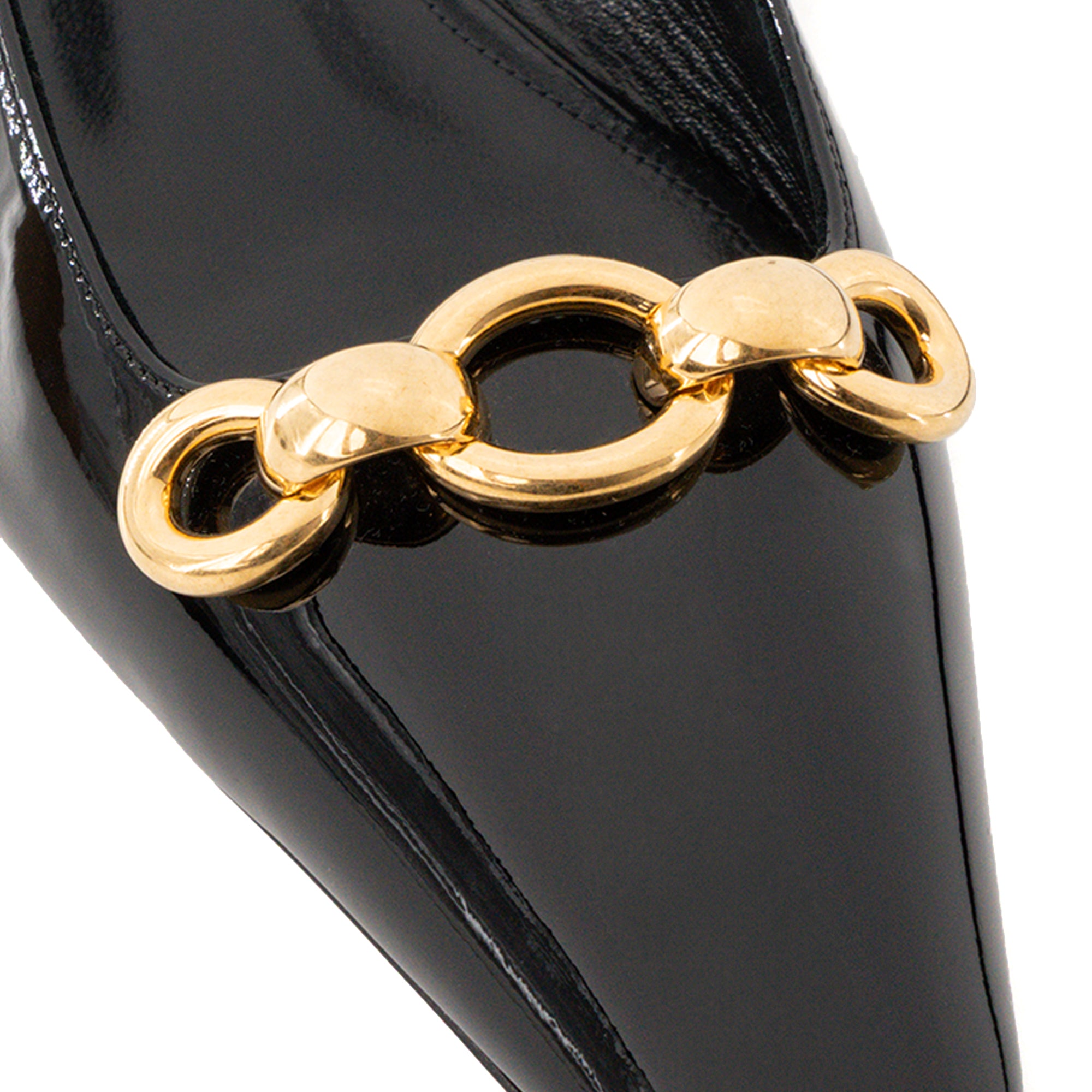 SAINT LAURENT - Sandales plates Slingback Blade Saint Laurent en cuir verni noir (T37)