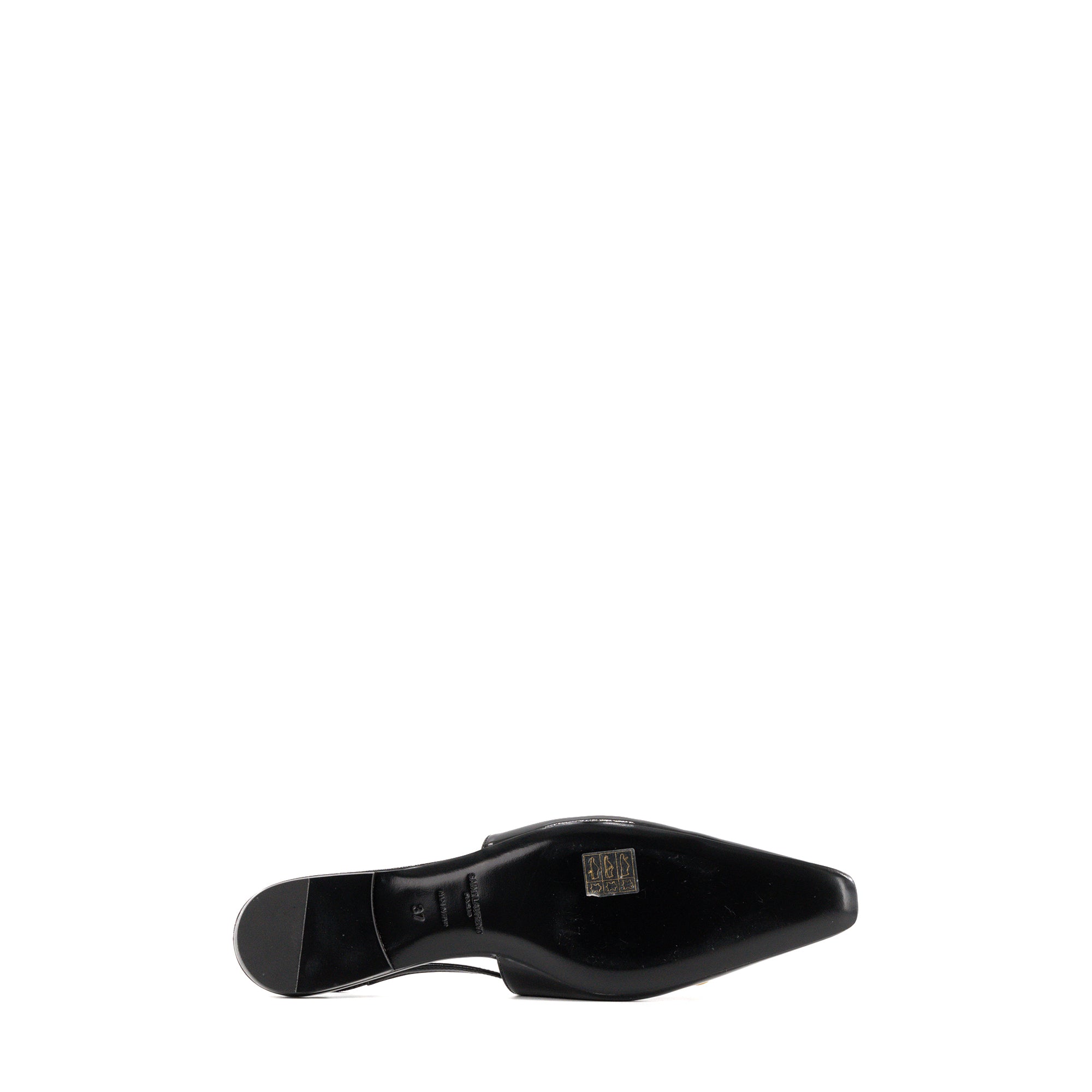 SAINT LAURENT - Sandales plates Slingback Blade Saint Laurent en cuir verni noir (T37)