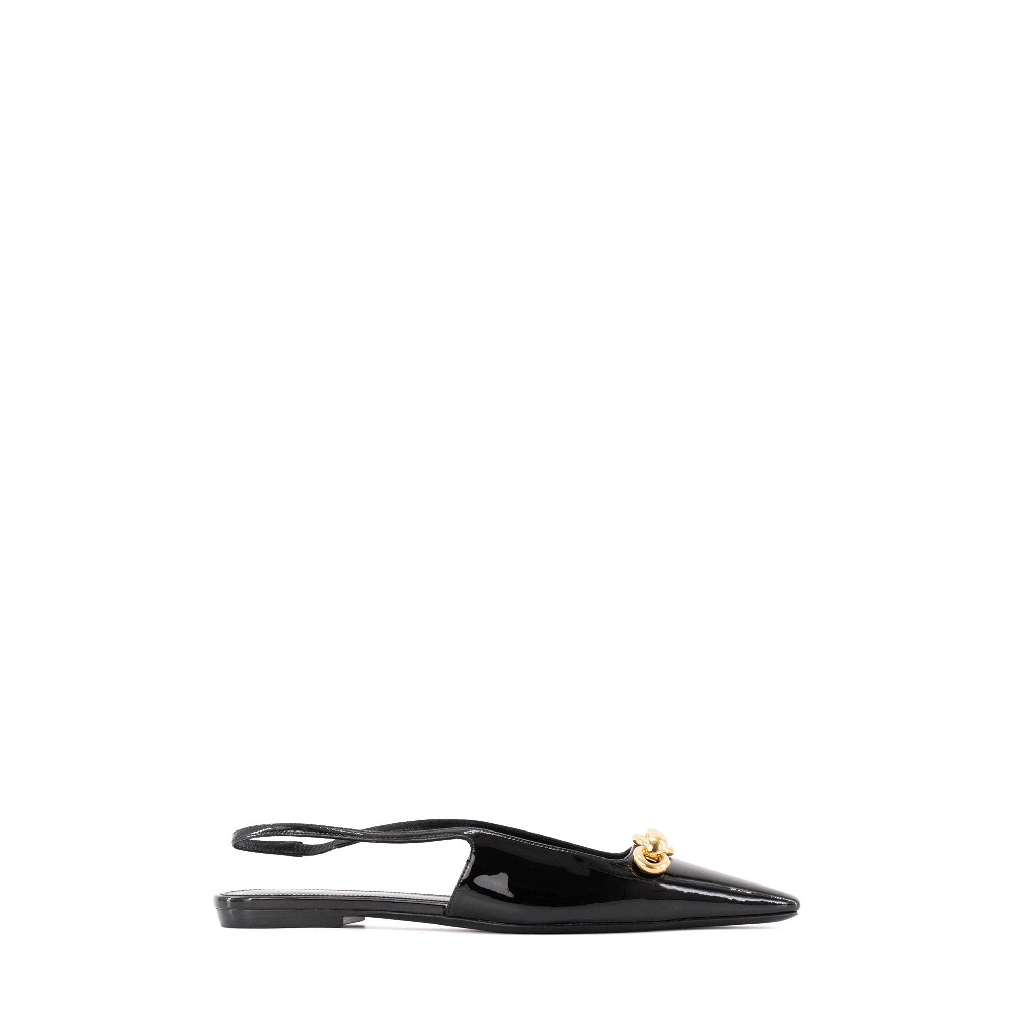 SAINT LAURENT - Sandales plates Slingback Blade Saint Laurent en cuir verni noir (T37)