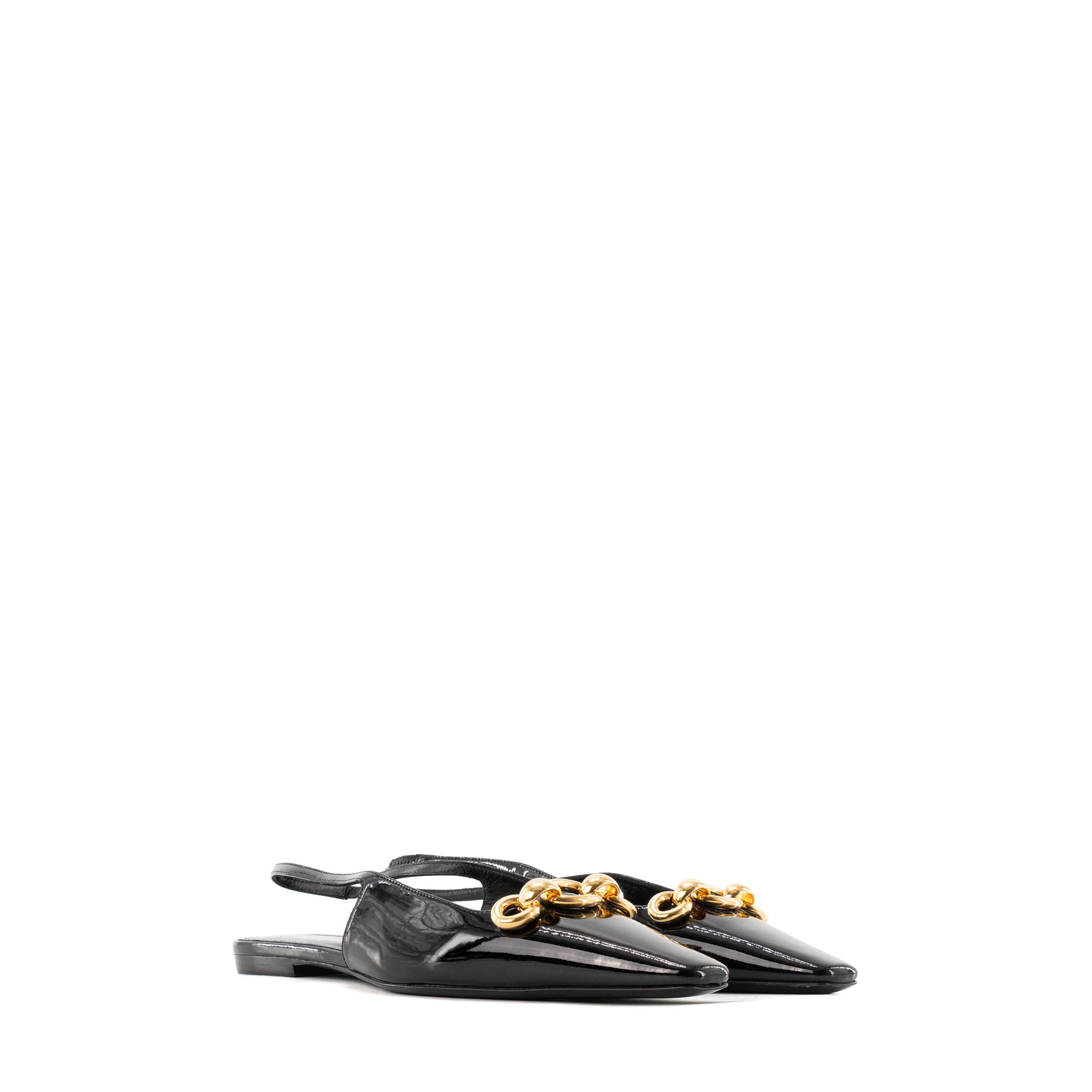 SAINT LAURENT - Sandales plates Slingback Blade Saint Laurent en cuir verni noir (T37)