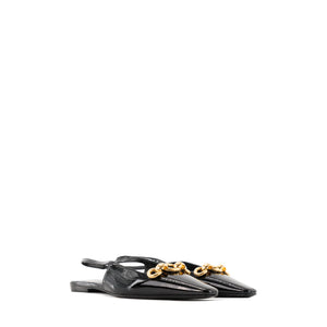 SAINT LAURENT - Sandales plates Slingback Blade Saint Laurent en cuir verni noir (T37)