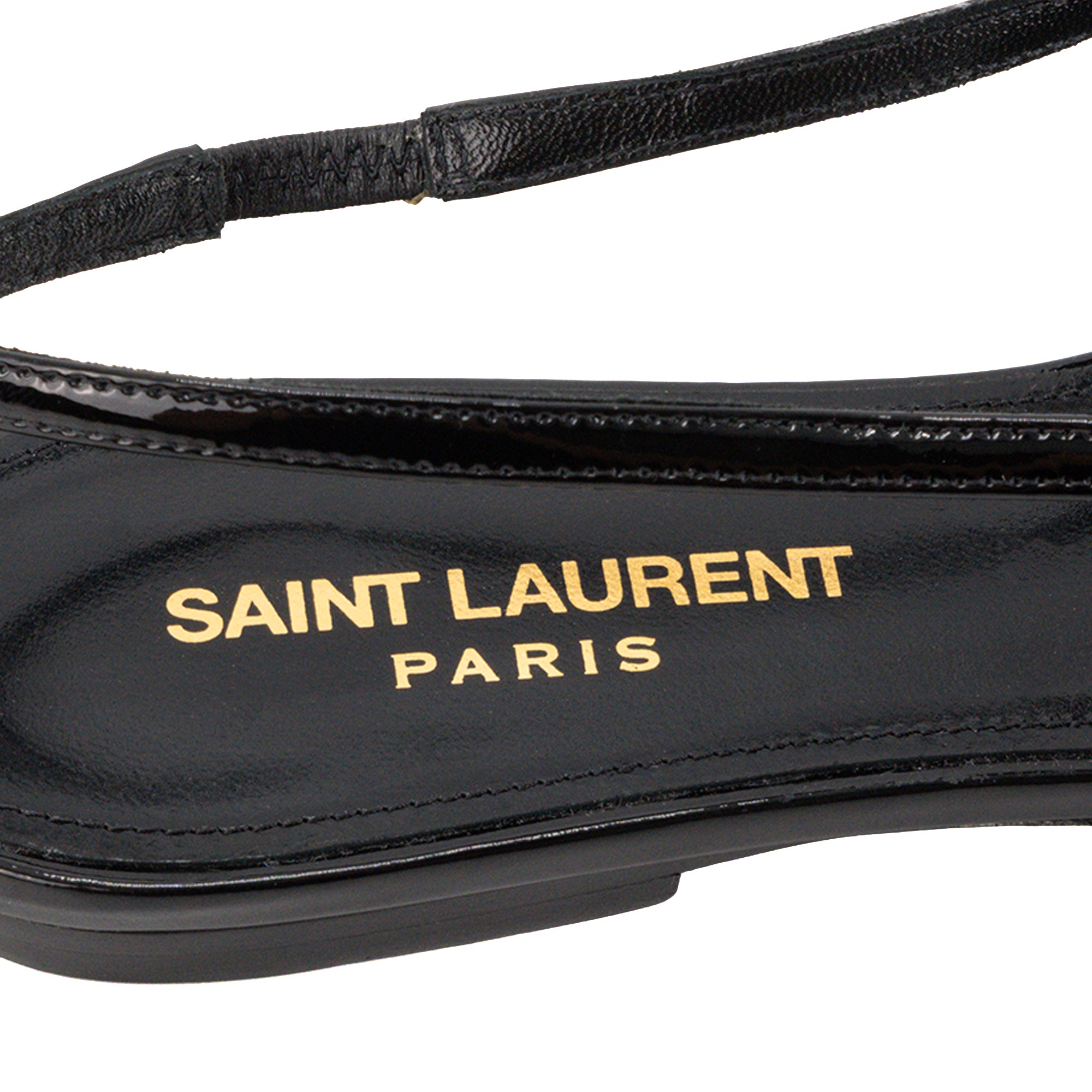 SAINT LAURENT - Sandales plates Slingback Blade Saint Laurent en cuir verni noir (T37)