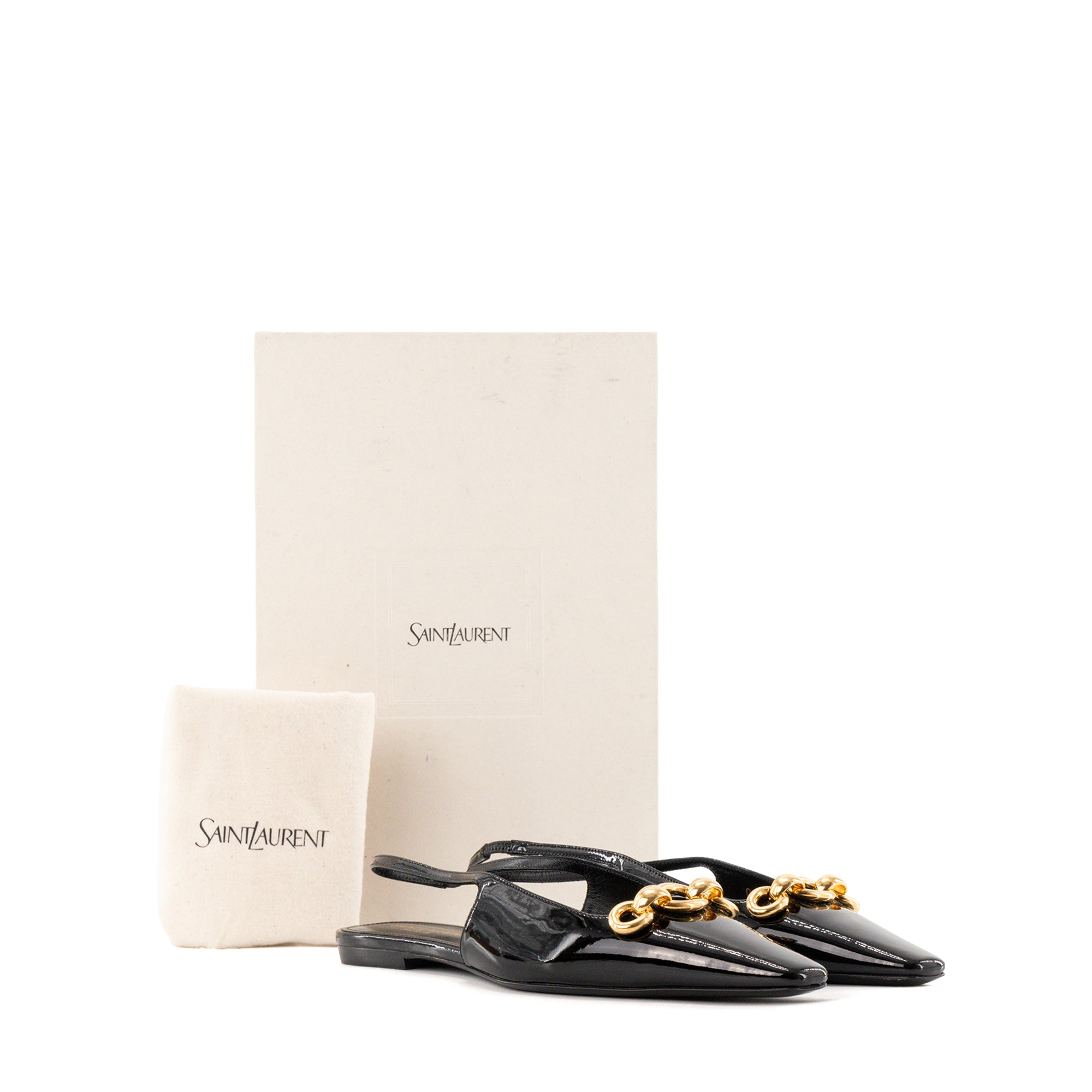 SAINT LAURENT - Sandales plates Slingback Blade Saint Laurent en cuir verni noir (T37)