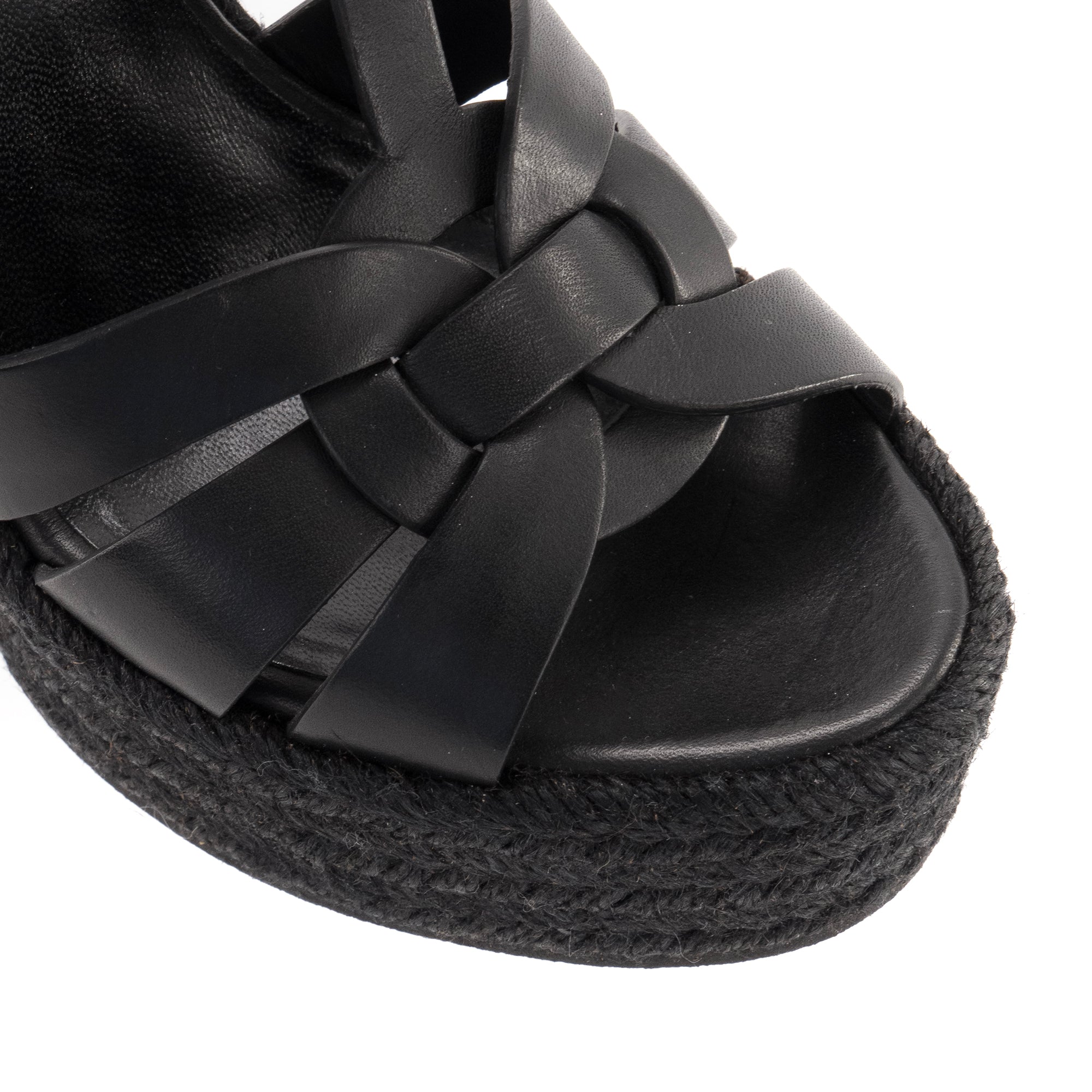 SAINT LAURENT - Sandales Tribute Espadrilles compensées Saint Laurent en cuir noir (T37)