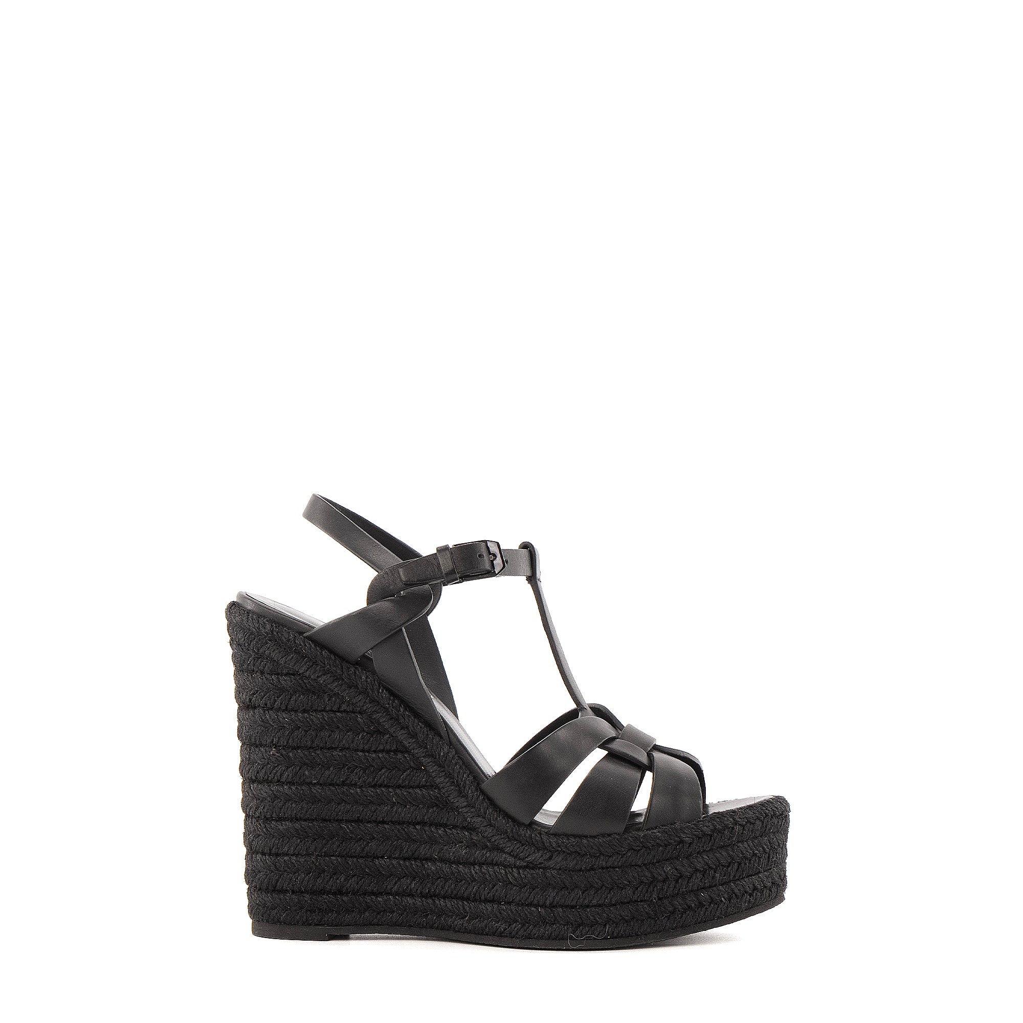 SAINT LAURENT - Sandales Tribute Espadrilles compensées Saint Laurent en cuir noir (T37)