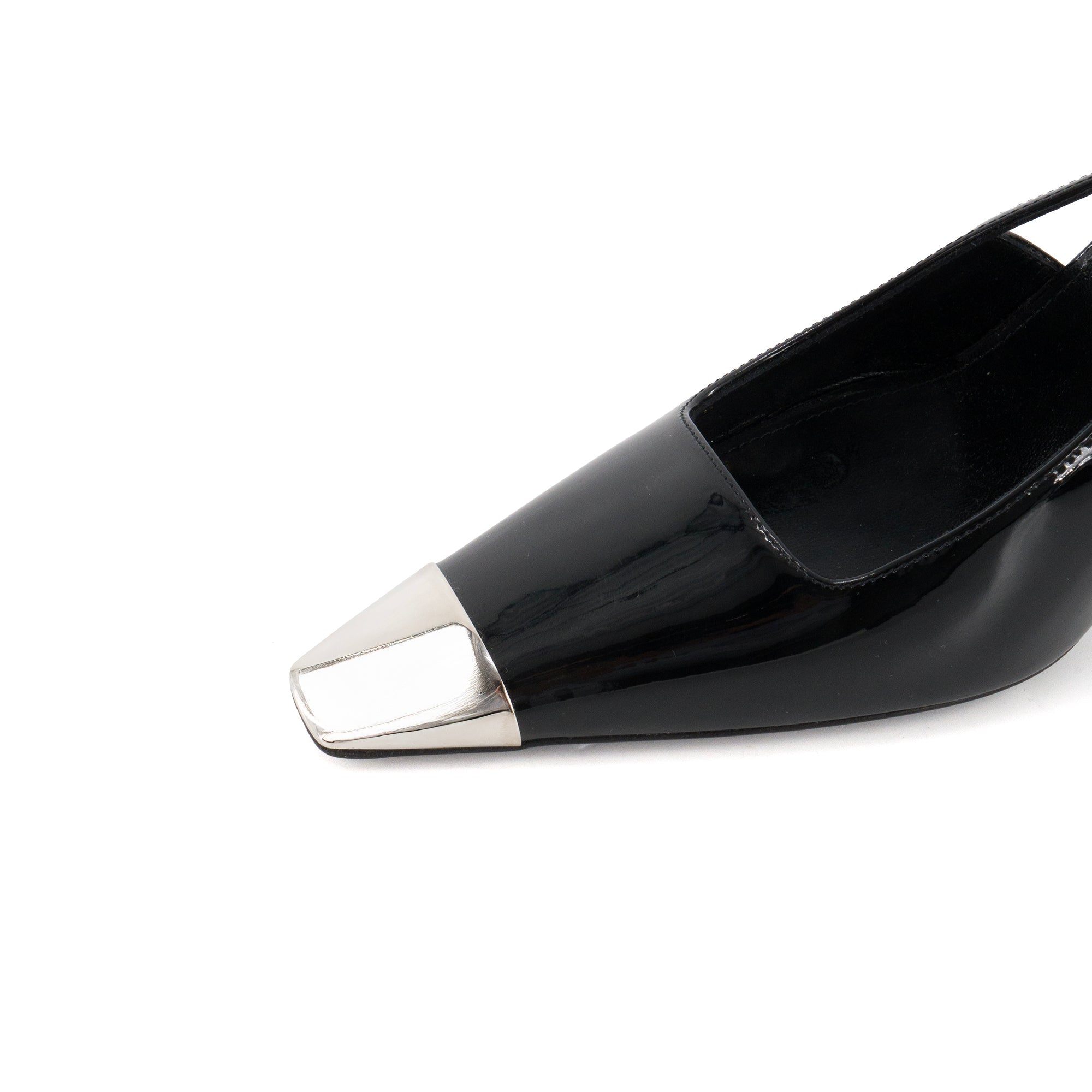 SAINT LAURENT - Slingback Blade 90 Saint Laurent en cuir verni noir (T40)