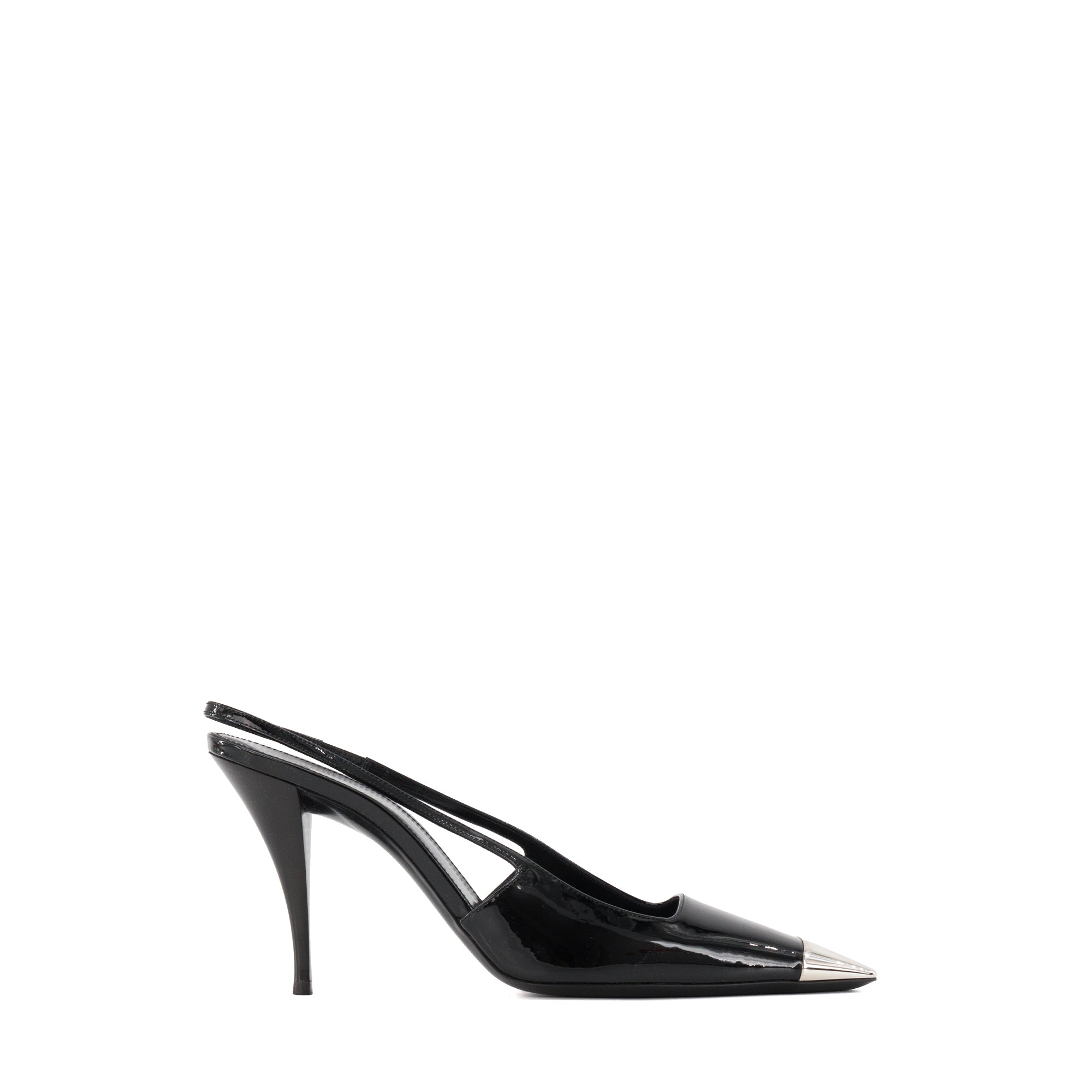 SAINT LAURENT - Slingback Blade 90 Saint Laurent en cuir verni noir (T40)