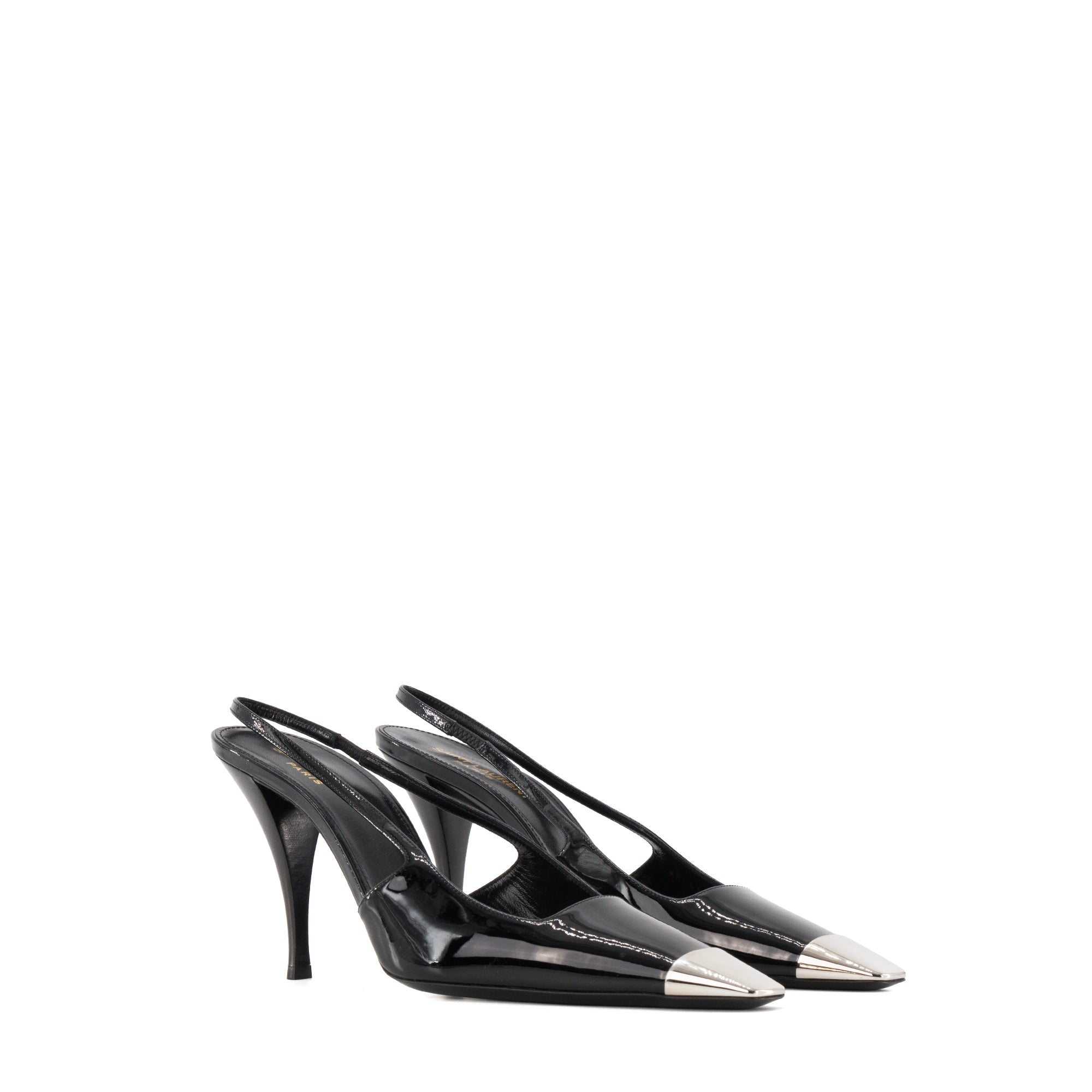 SAINT LAURENT - Slingback Blade 90 Saint Laurent en cuir verni noir (T40)