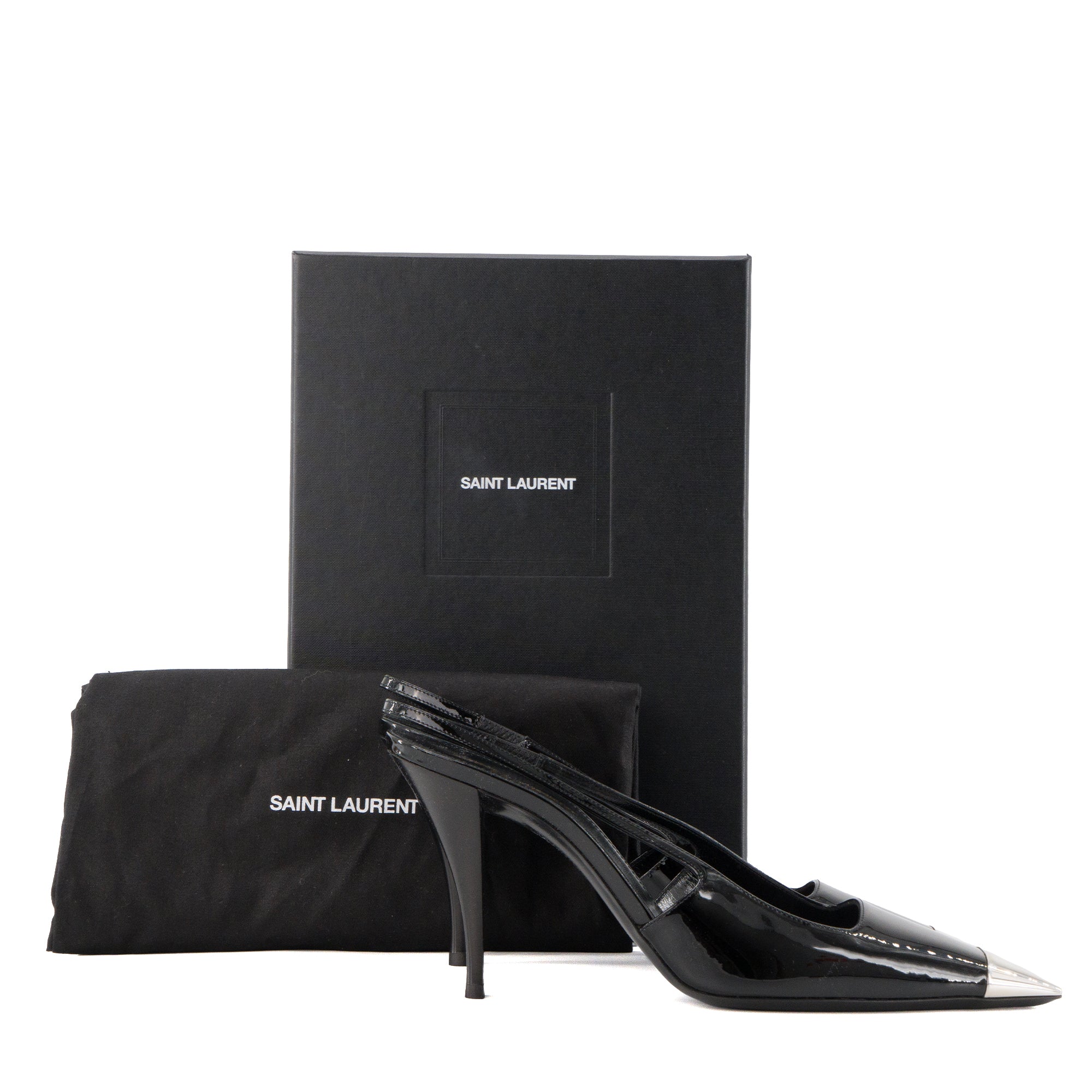 SAINT LAURENT - Slingback Blade 90 Saint Laurent en cuir verni noir (T40)