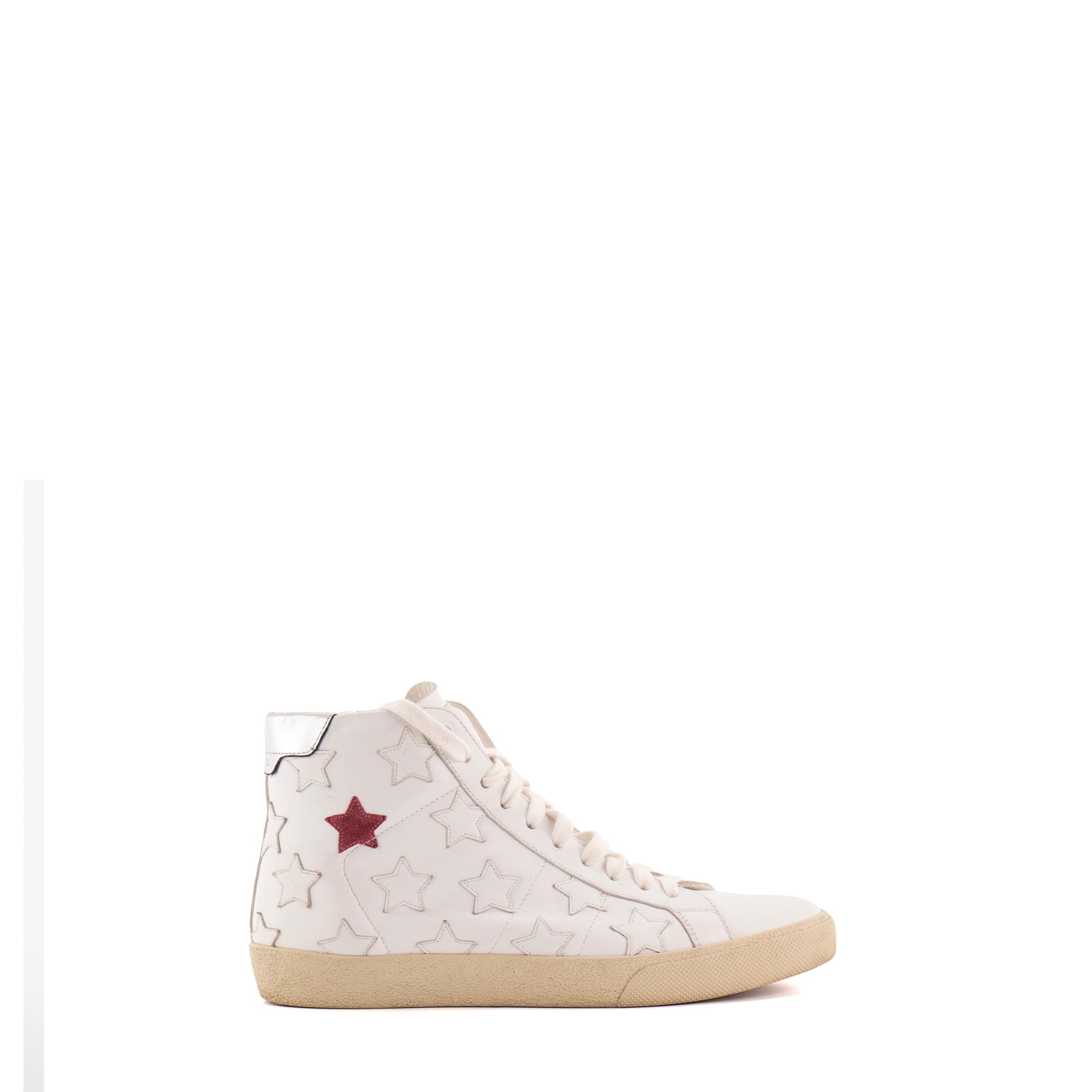 SAINT LAURENT - Sneakers montantes Saint Laurent en cuir blanc (T39,5)