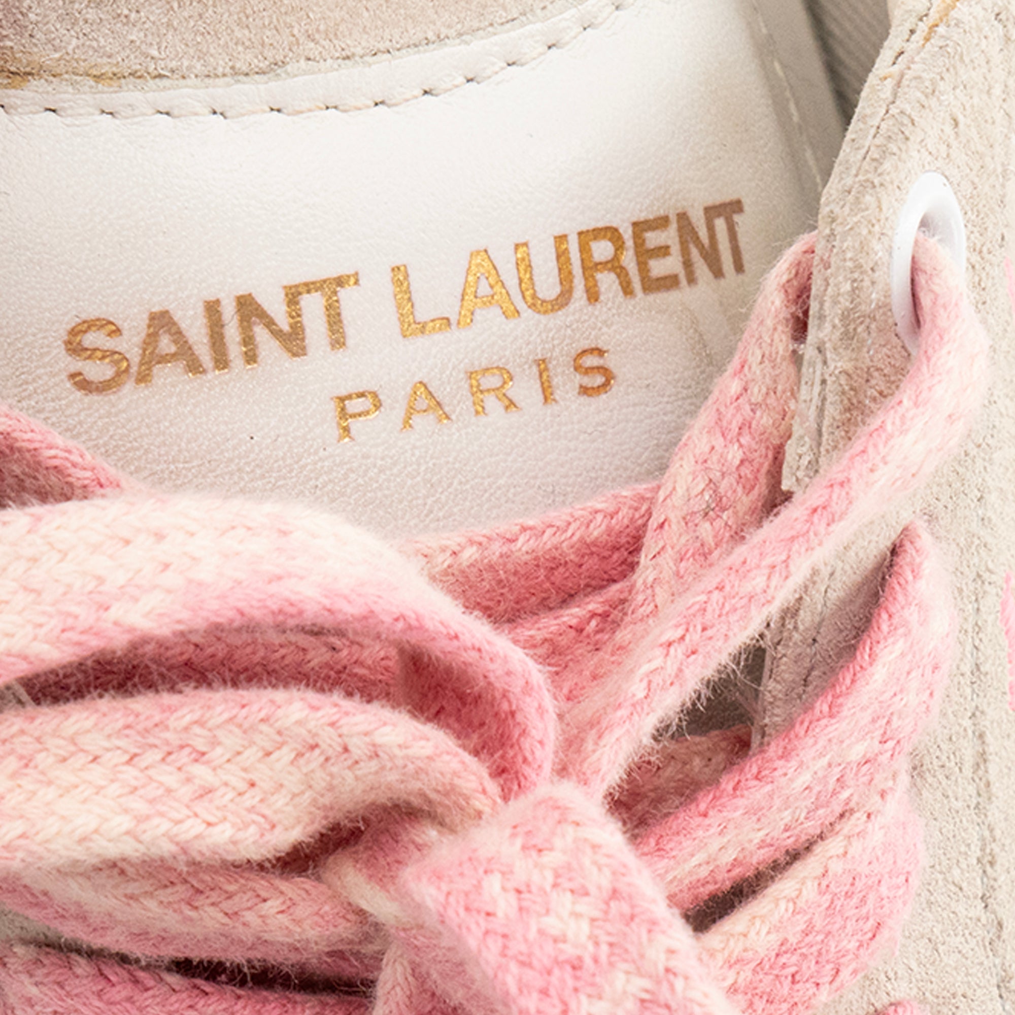 SAINT LAURENT - Sneakers SL-06 Signature Court Saint Laurent en daim beige et rose (T36)