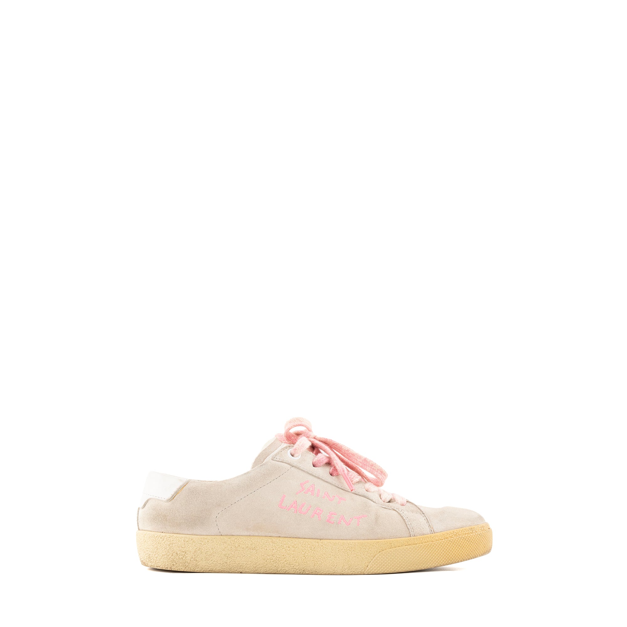 SAINT LAURENT - Sneakers SL-06 Signature Court Saint Laurent en daim beige et rose (T36)