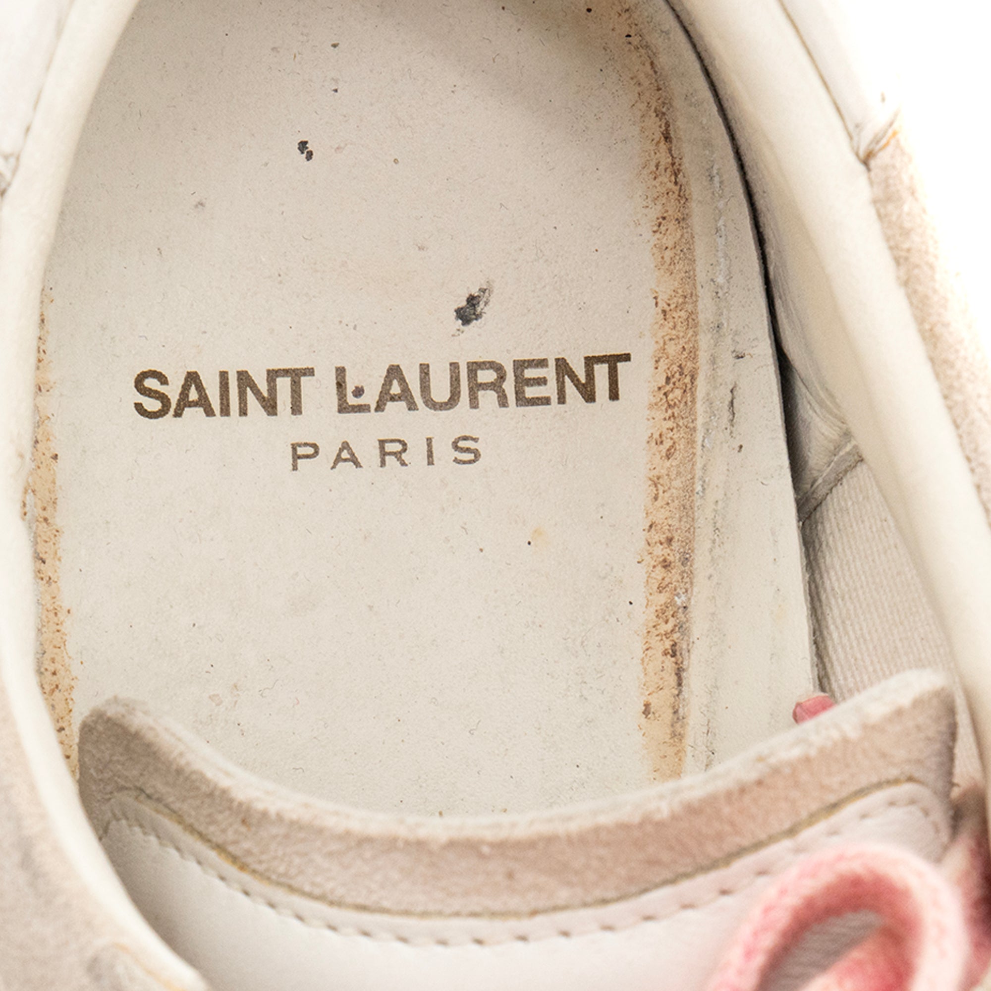 SAINT LAURENT - Sneakers SL-06 Signature Court Saint Laurent en daim beige et rose (T36)
