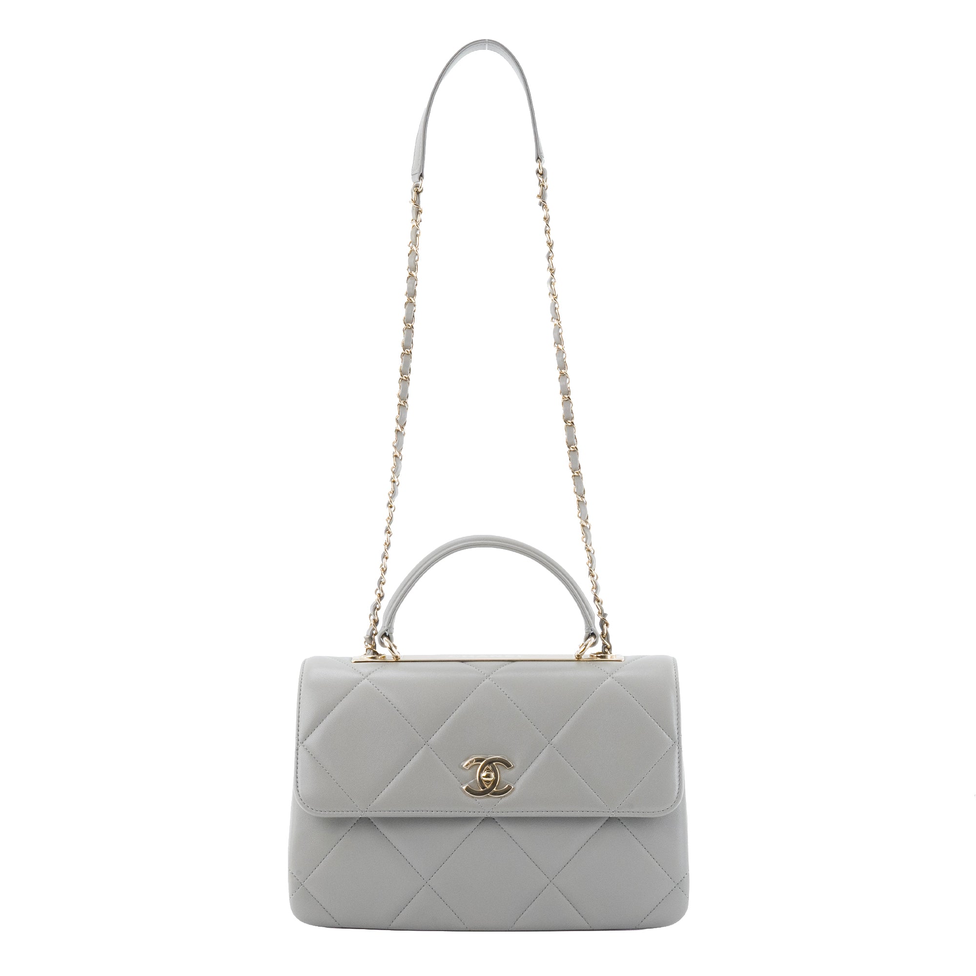 CHANEL - Sac à épaule Trendy CC Chanel en cuir lisse gris