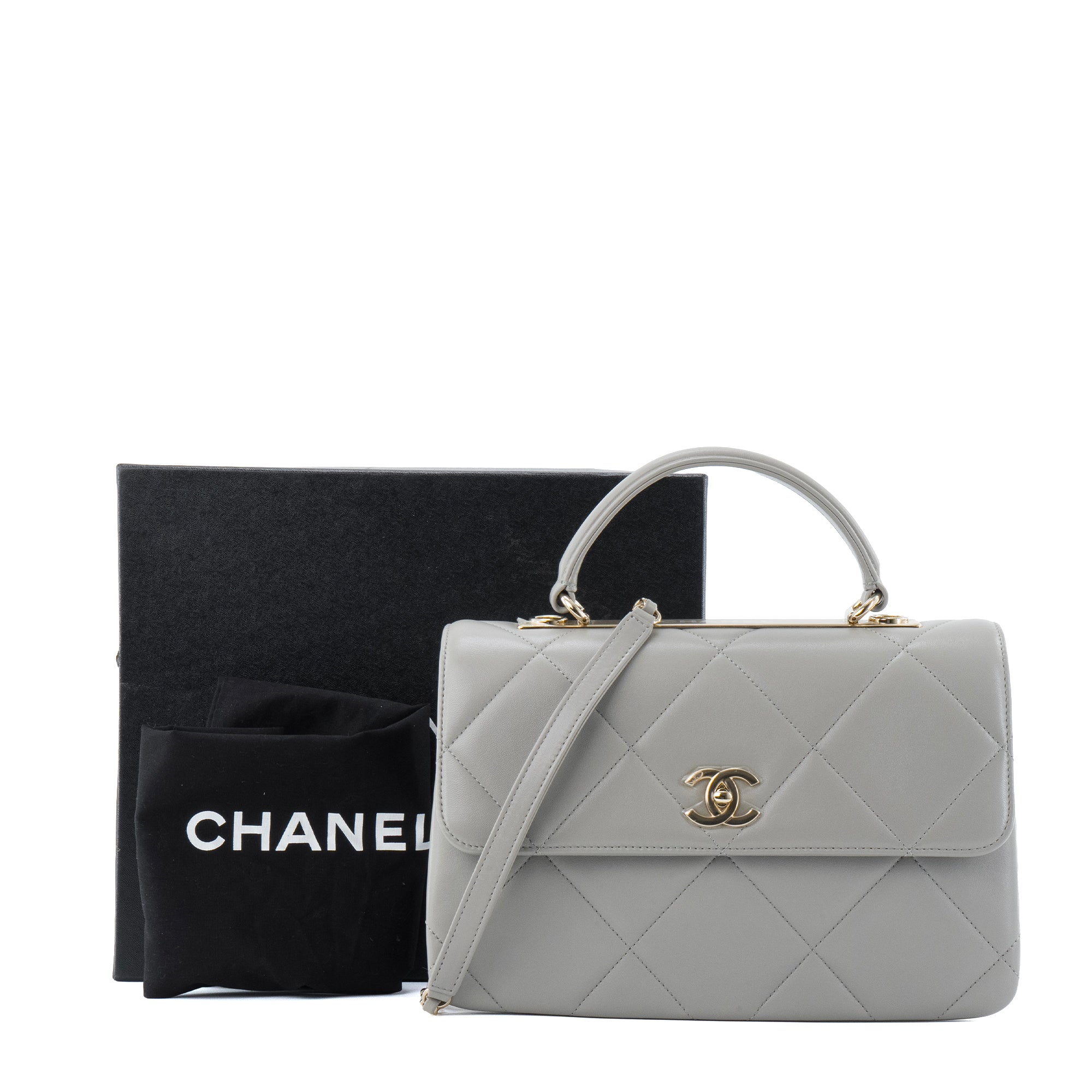 CHANEL - Sac à épaule Trendy CC Chanel en cuir lisse gris