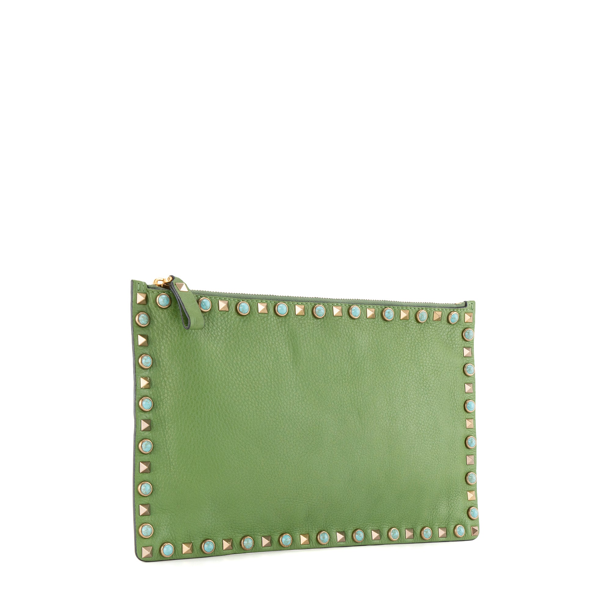 VALENTINO - Pochette Rockstud Valentino en cuir grainé vert