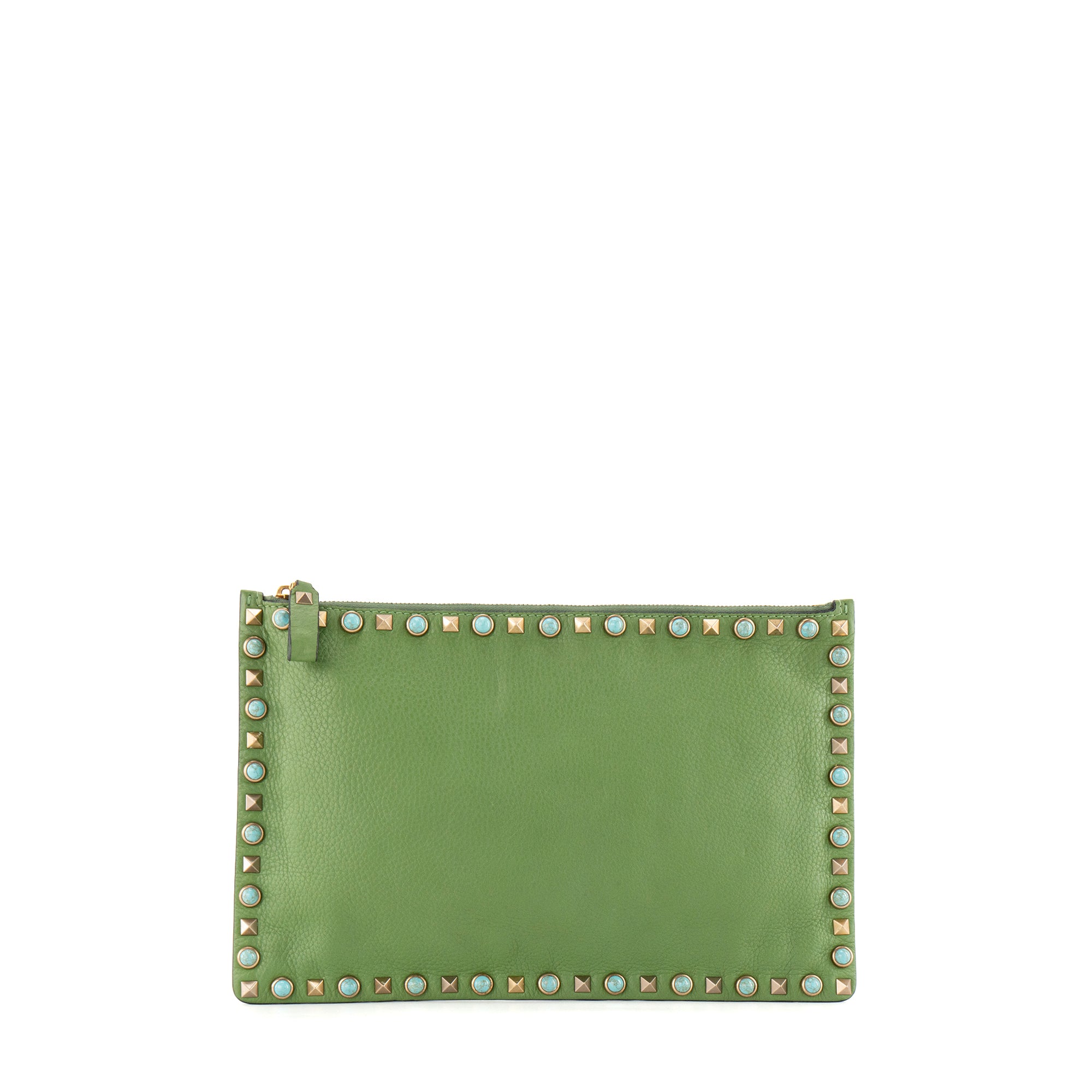 VALENTINO - Pochette Rockstud Valentino en cuir grainé vert