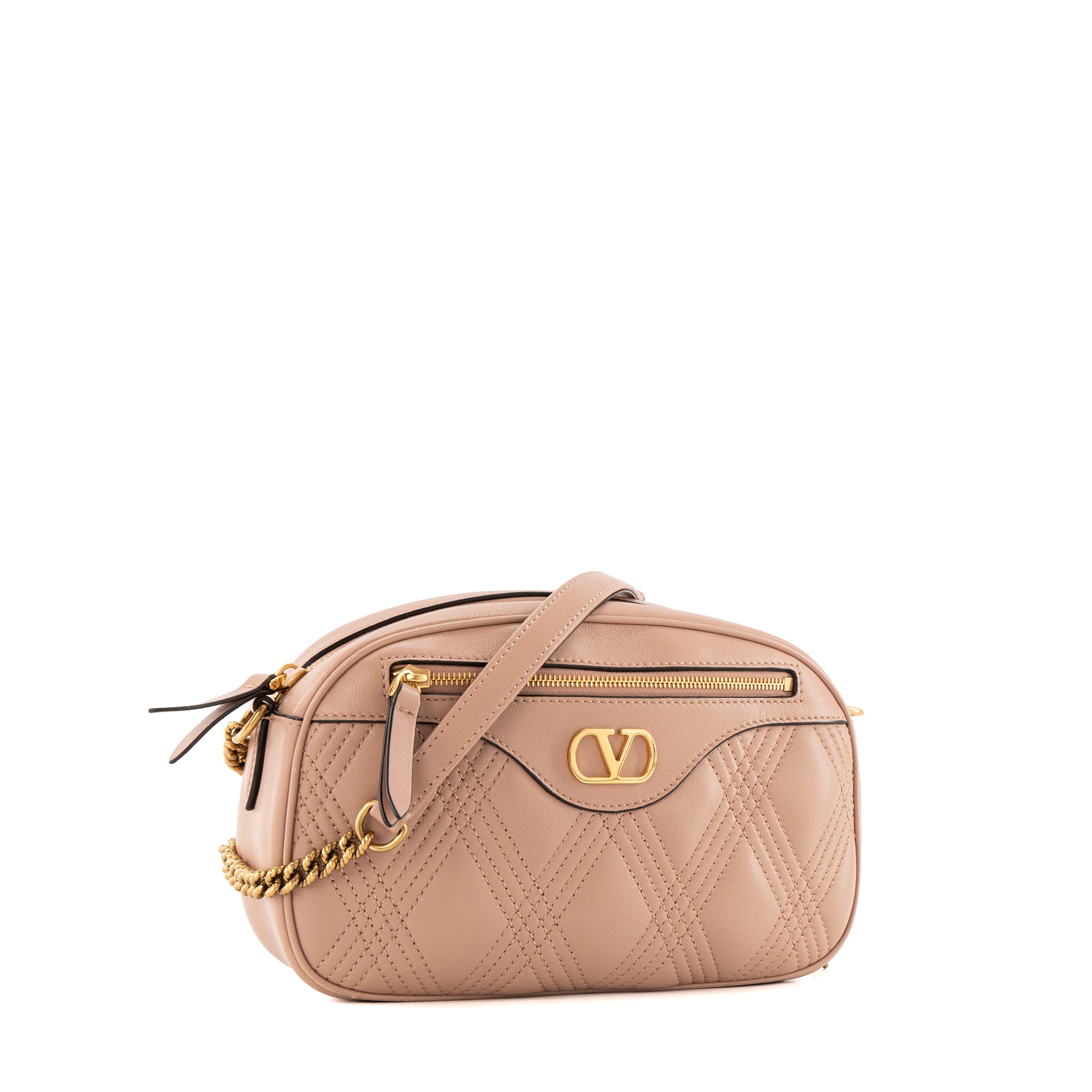 VALENTINO - Sac à bandoulière Quiltie 76 Valentino en cuir lisse rose