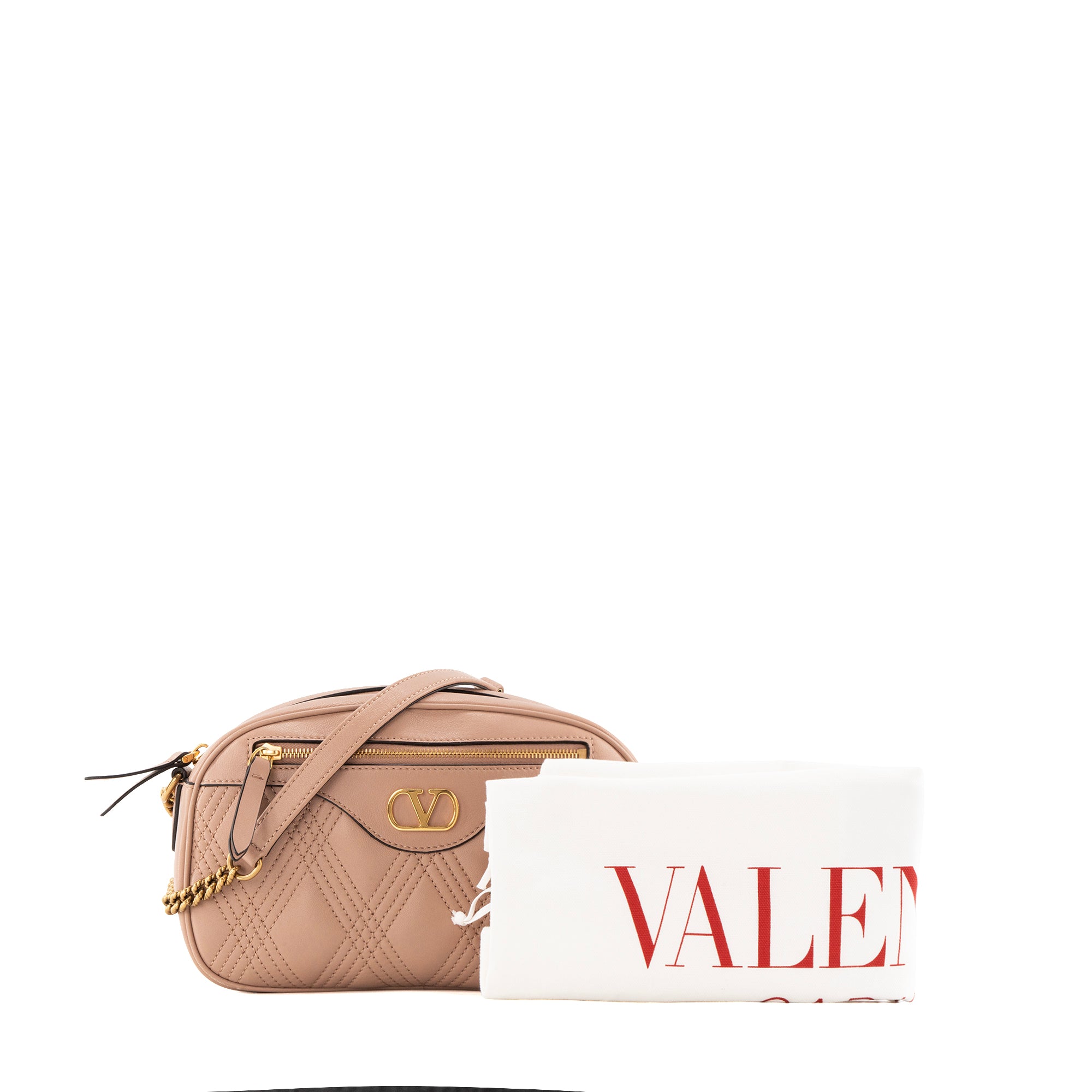 VALENTINO - Sac à bandoulière Quiltie 76 Valentino en cuir lisse rose