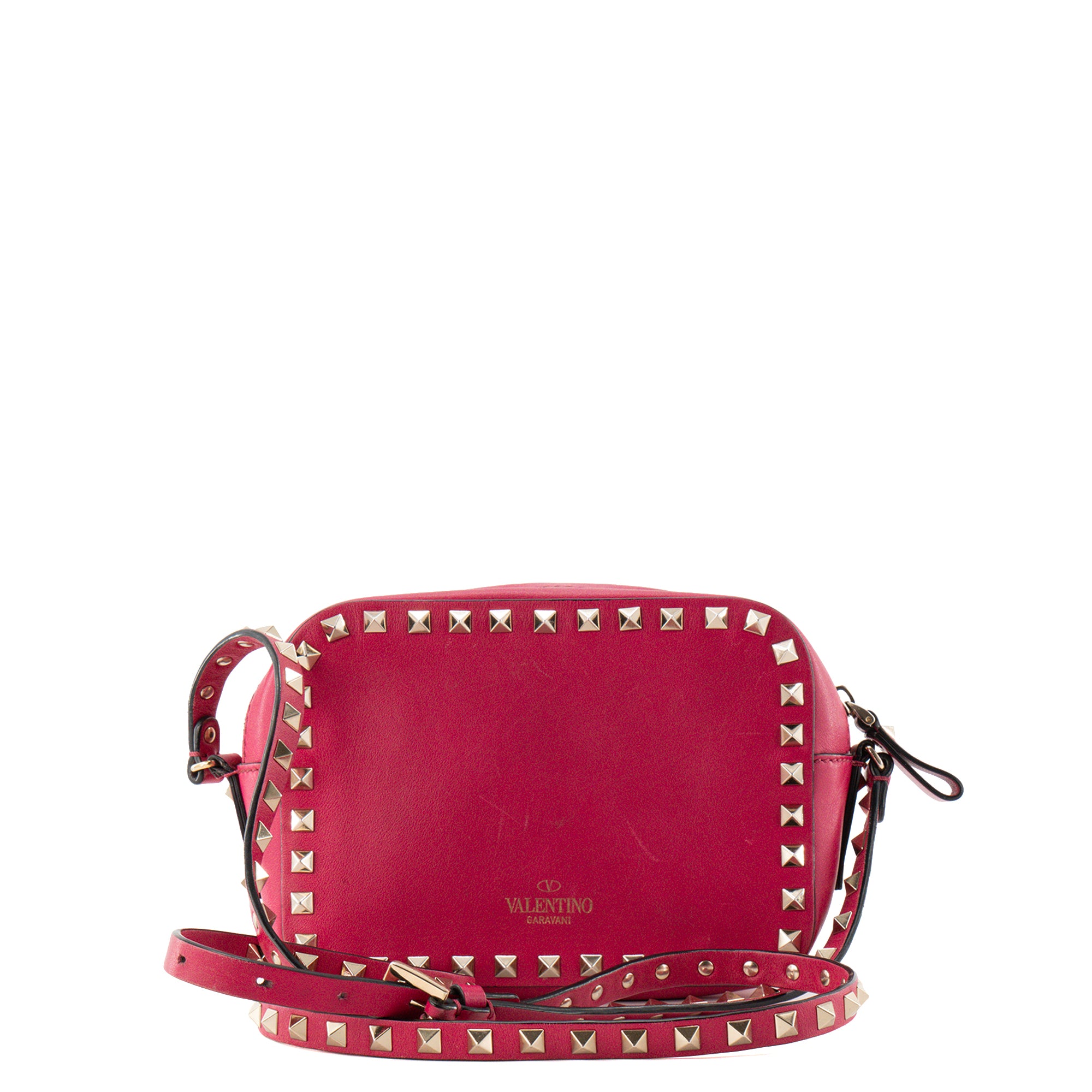VALENTINO - Sac à bandoulière Rockstud Small Valentino en cuir lisse rose fuchsia