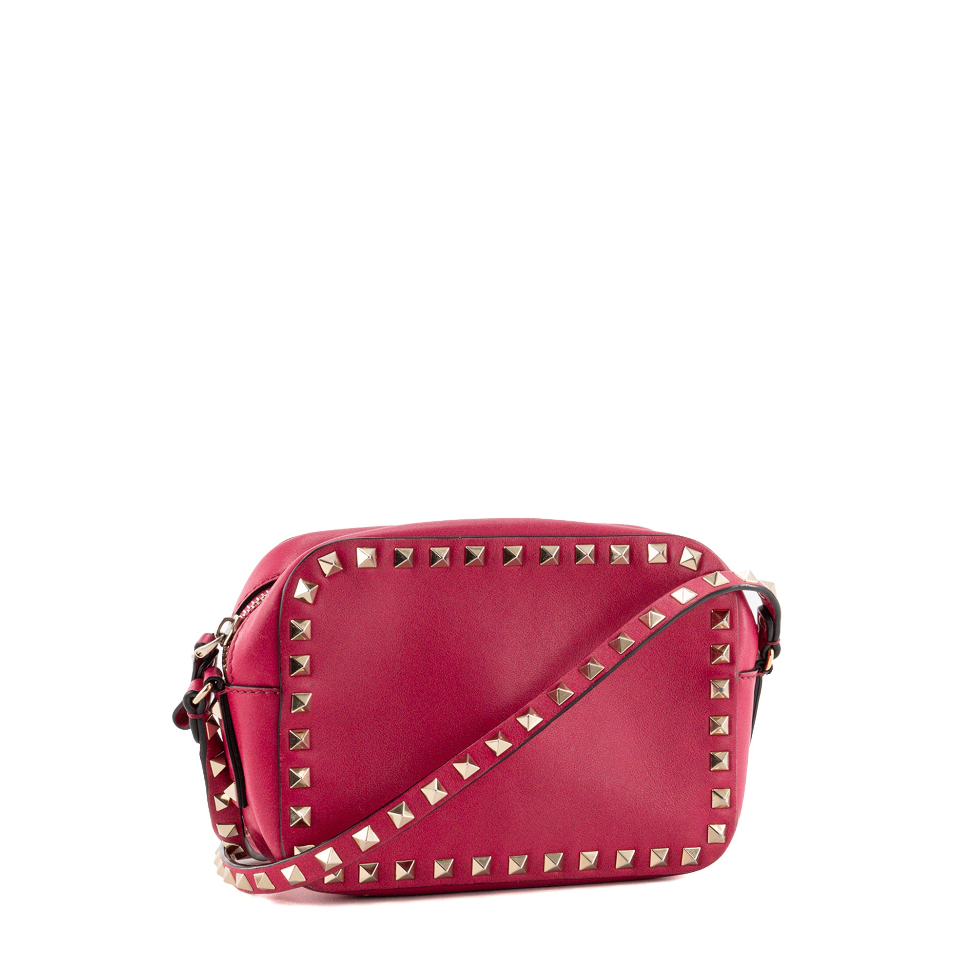 VALENTINO - Sac à bandoulière Rockstud Small Valentino en cuir lisse rose fuchsia