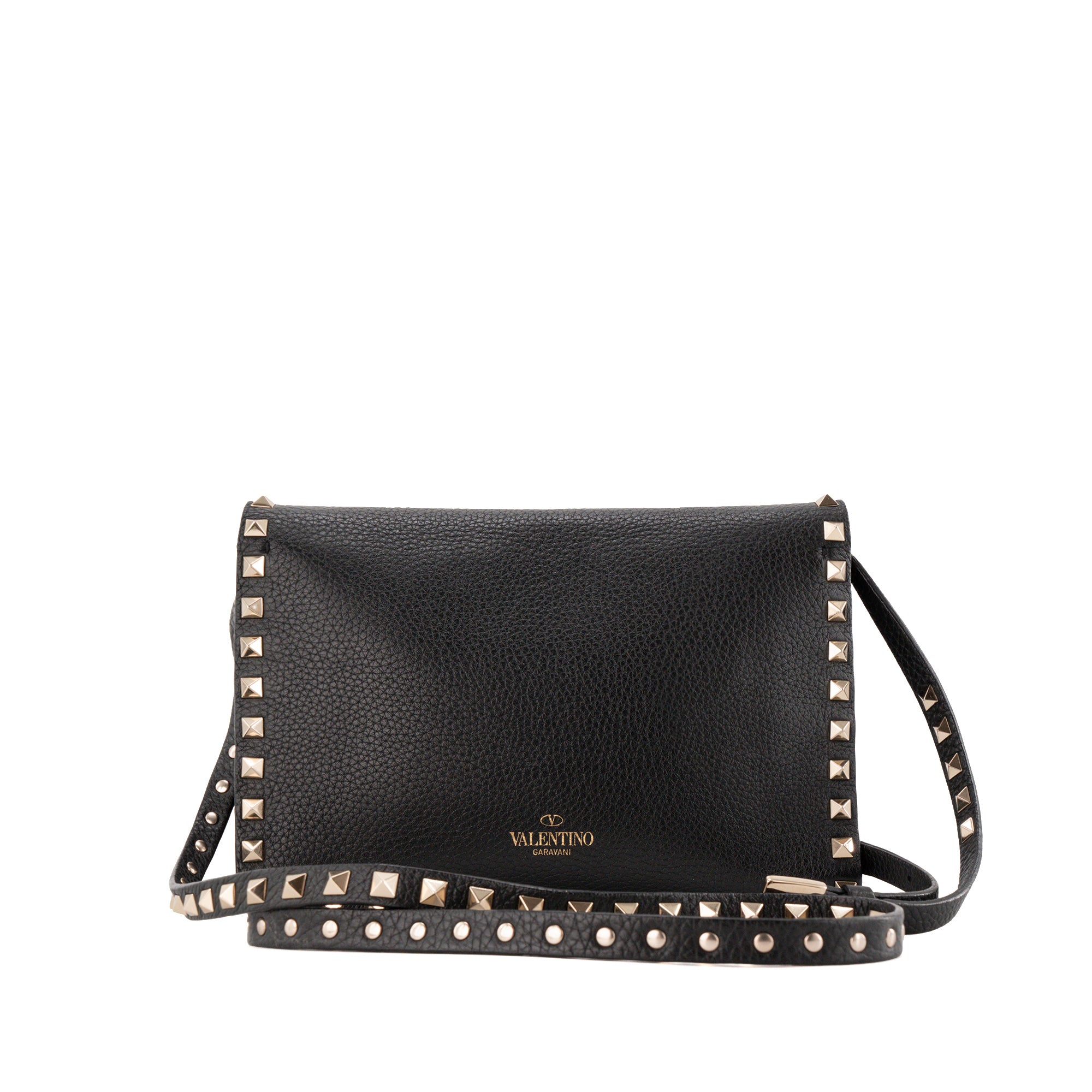 VALENTINO - Sac à bandoulière Rockstud Valentino en cuir grainé noir et studs dorés