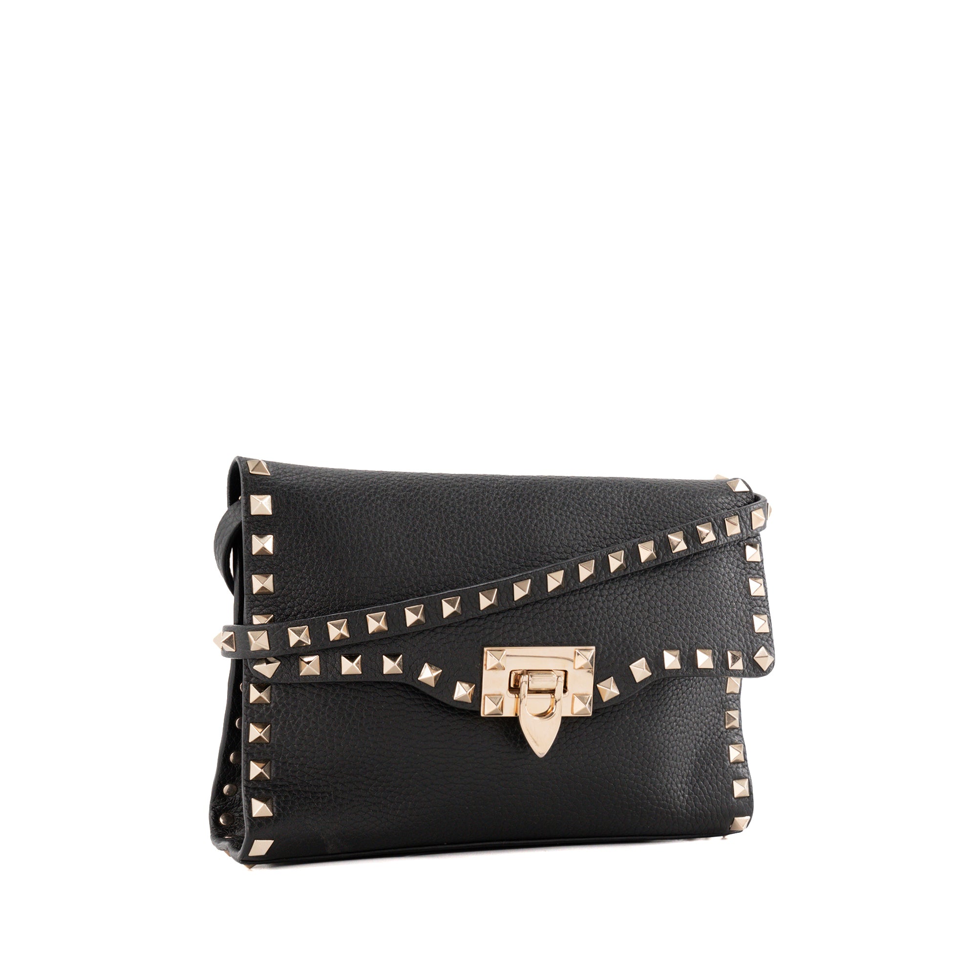 VALENTINO - Sac à bandoulière Rockstud Valentino en cuir grainé noir et studs dorés