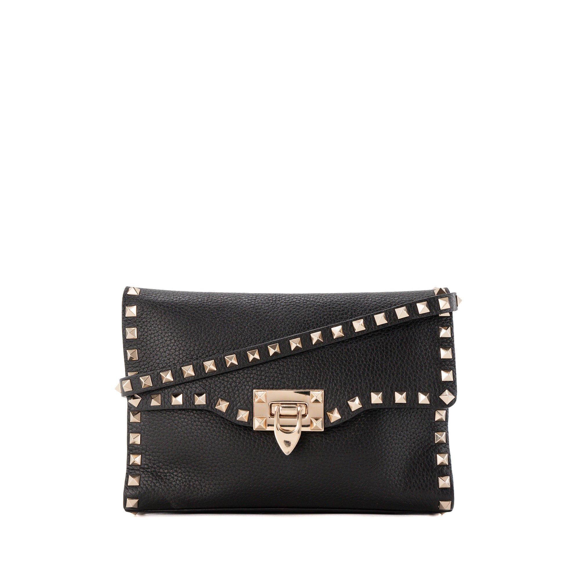 VALENTINO - Sac à bandoulière Rockstud Valentino en cuir grainé noir et studs dorés