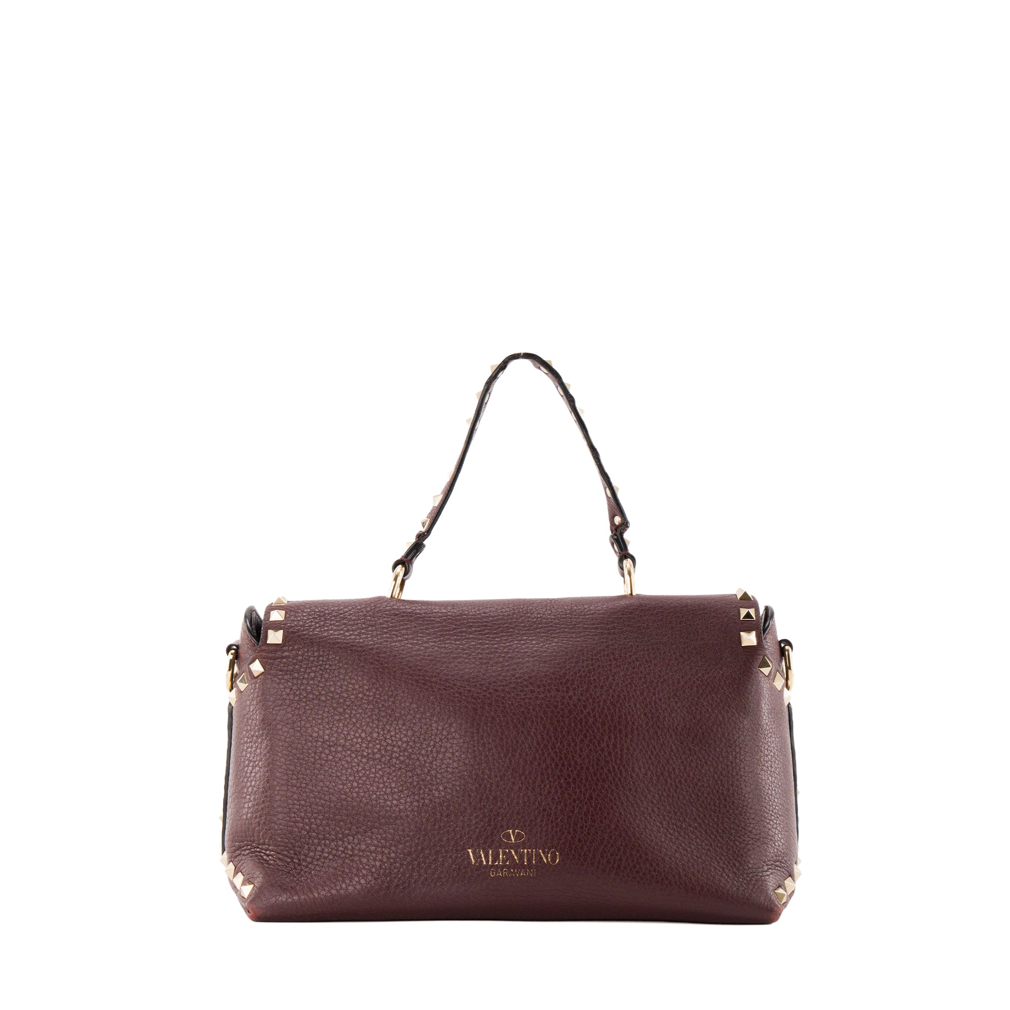 VALENTINO - Sac à bandoulière Rockstud Valentino en cuir grainé violet et studs champagnes