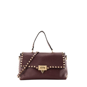 VALENTINO - Sac à bandoulière Rockstud Valentino en cuir grainé violet et studs champagnes