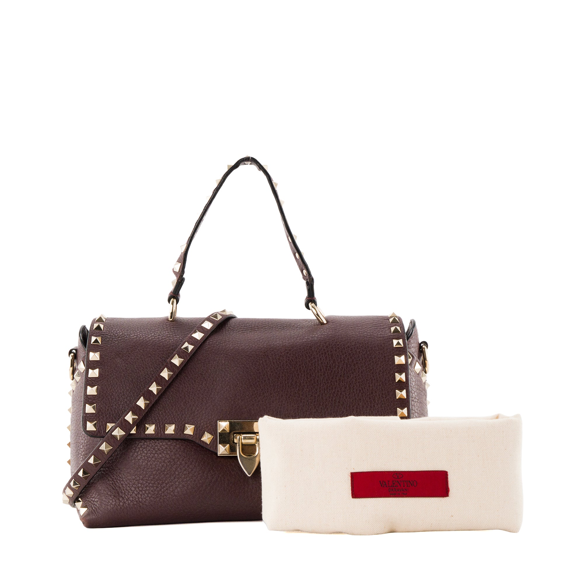 VALENTINO - Sac à bandoulière Rockstud Valentino en cuir grainé violet et studs champagnes