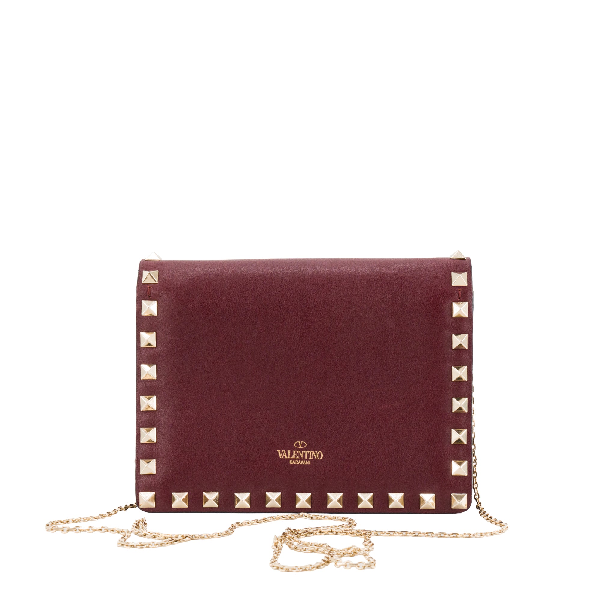 VALENTINO - Sac à bandoulière Rockstud Valentino en cuir lisse bordeaux