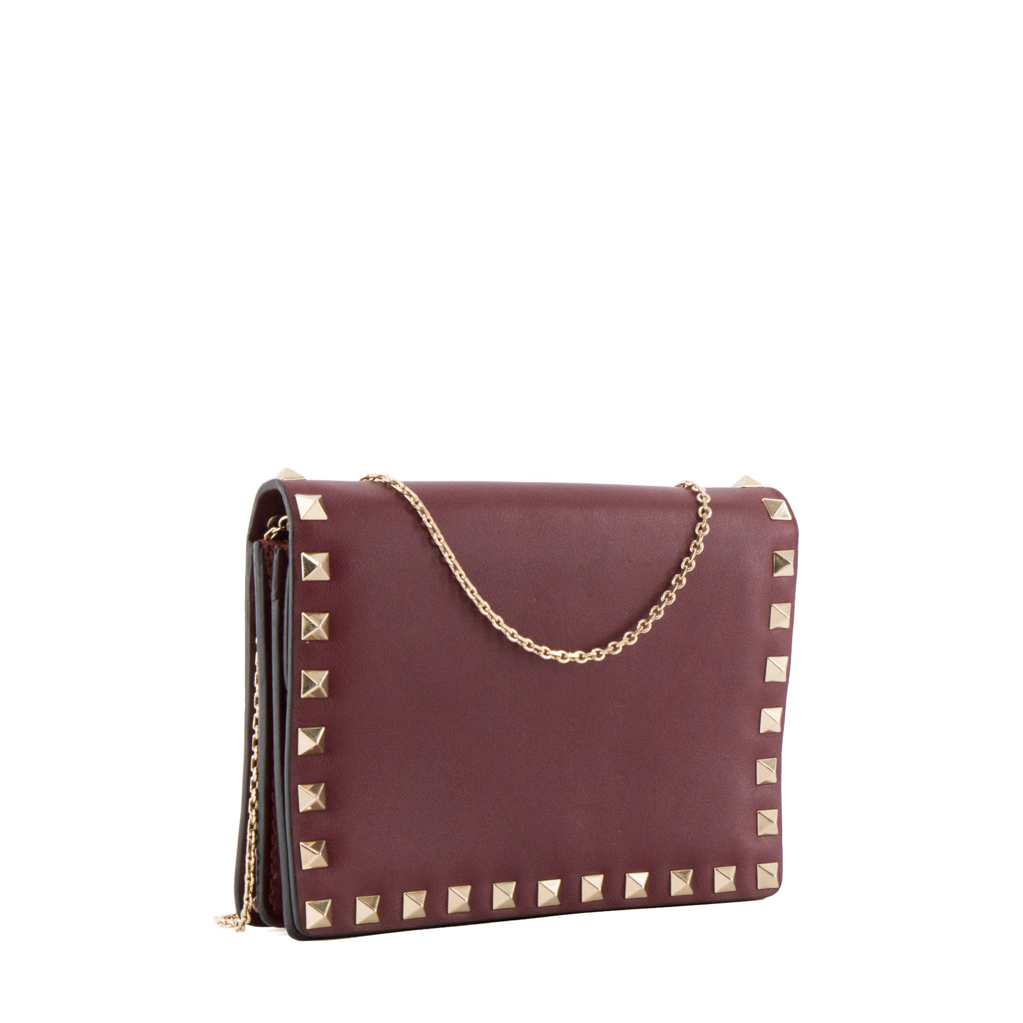 VALENTINO - Sac à bandoulière Rockstud Valentino en cuir lisse bordeaux