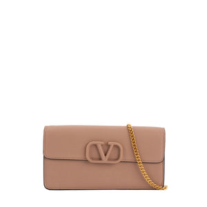 VALENTINO - Sac à bandoulière Wallet On Chain VLogo Signature Valentino en cuir grainé rose ancien