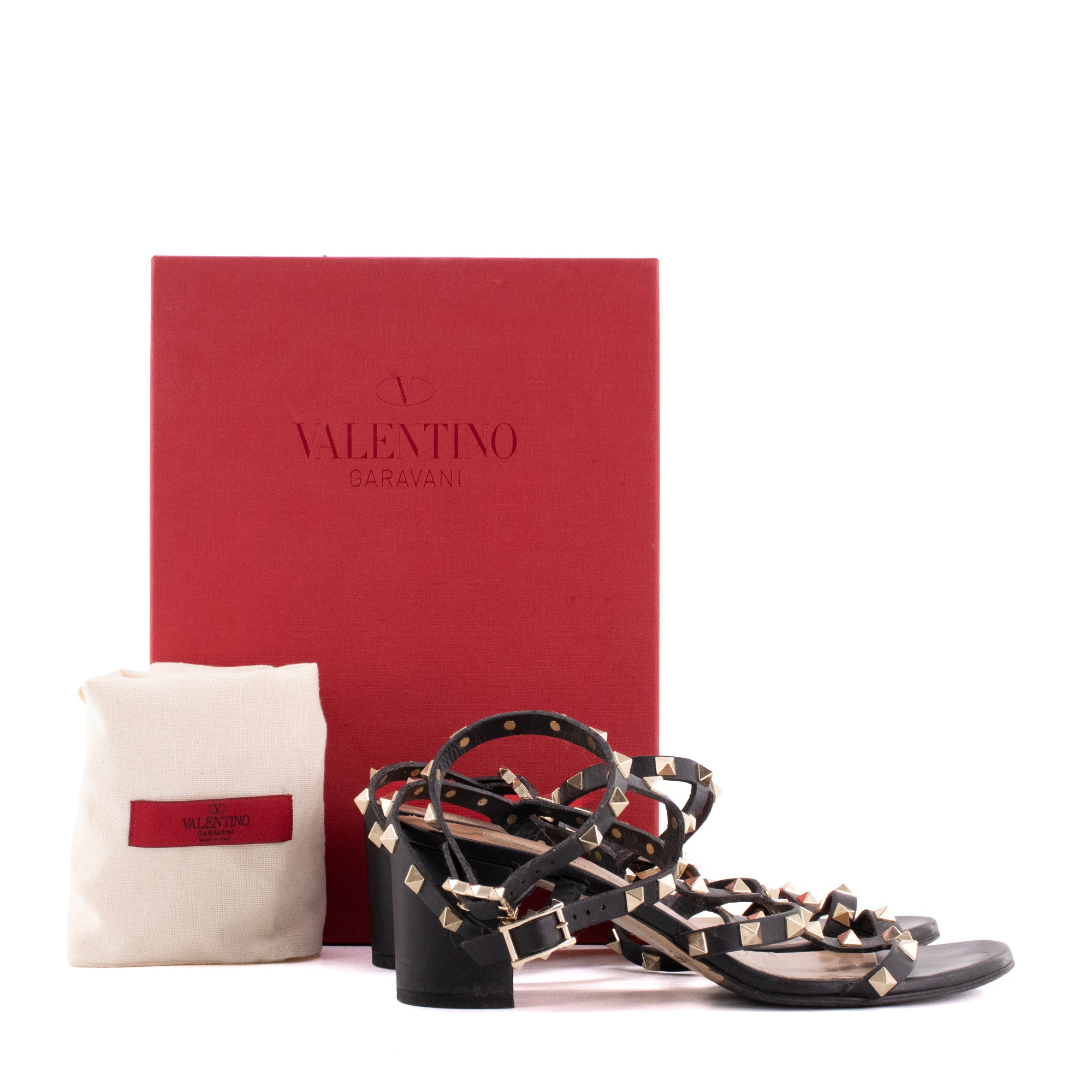 VALENTINO - Sandales à talons Rockstud Valentino en cuir noir ornées de clous (T39)