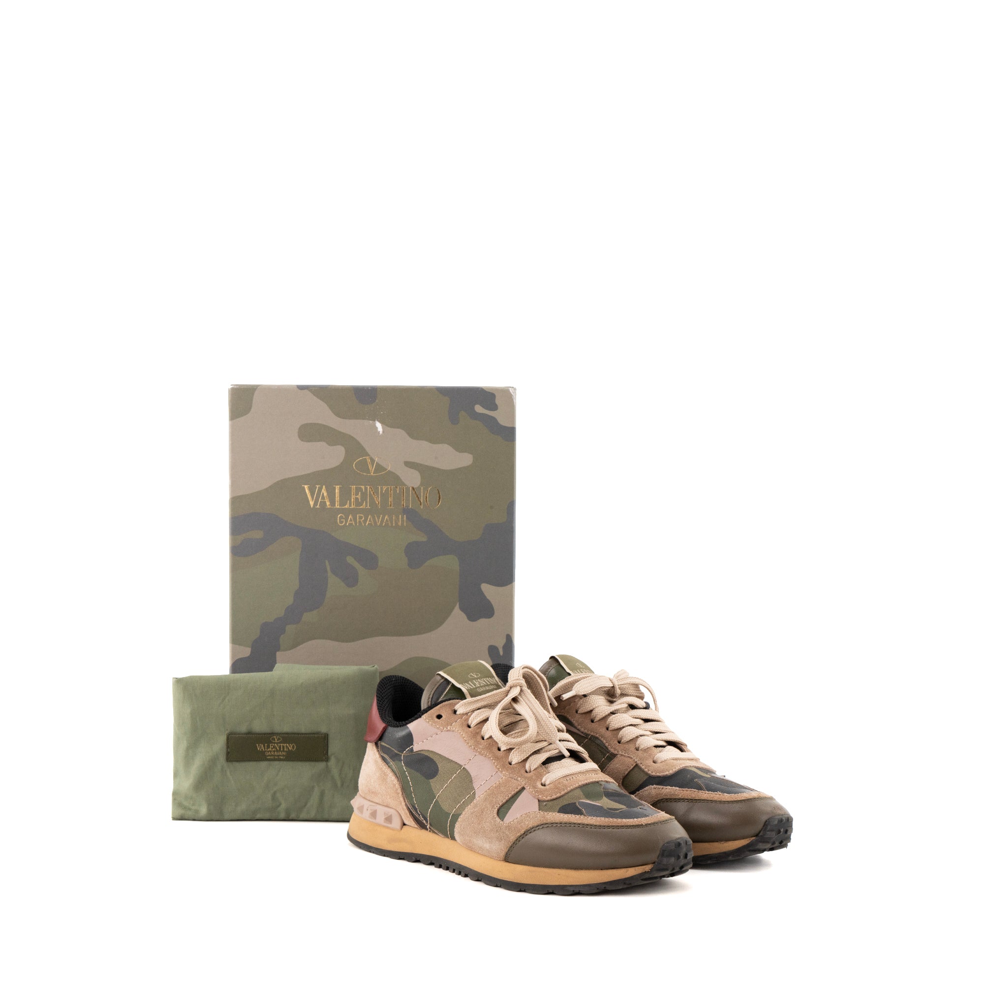 VALENTINO - Sneakers Rockrunner Valentino en toile kaki et daim marron (T36)