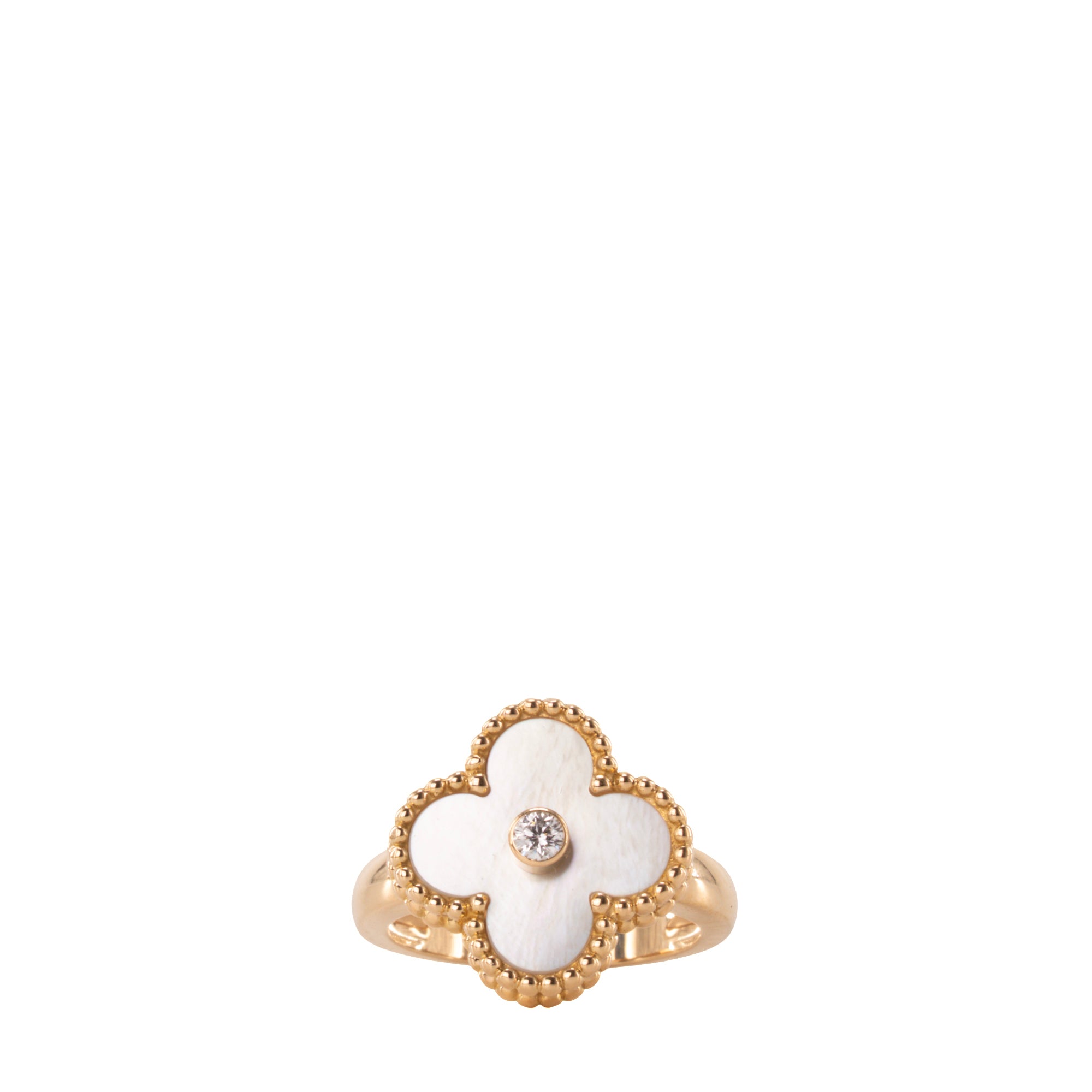 VAN CLEEF & ARPELS - Bague Vintage Alhambra Van Cleef & Arpels en or, diamant et nacre (T48)