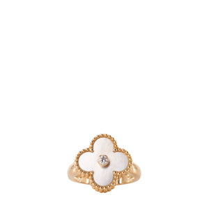 VAN CLEEF & ARPELS - Bague Vintage Alhambra Van Cleef & Arpels en or, diamant et nacre (T48)
