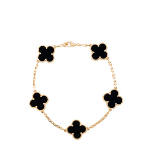 VAN CLEEF & ARPELS - Bracelet Vintage Alhambra Van Cleef & Arpels 5 motifs en or jaune et onyx