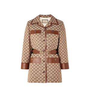 GUCCI - Veste longue Horsebit Gucci en cuir et toile monogrammée (T38)