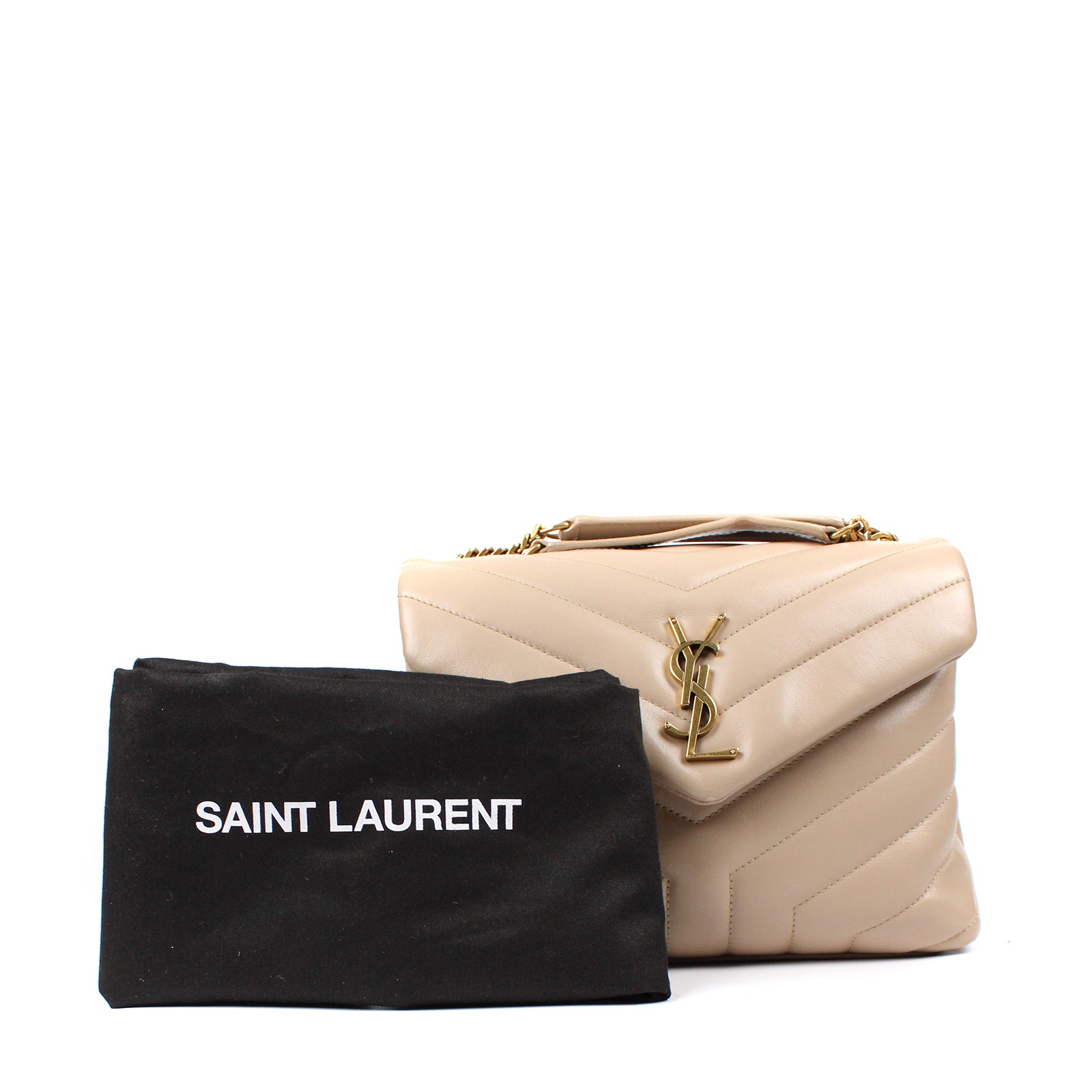 SAINT LAURENT - Loulou small en cuir matelassé beige