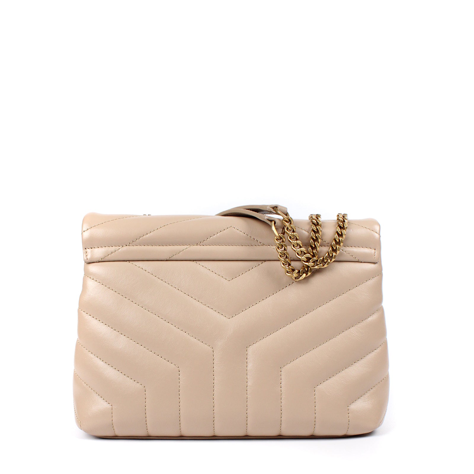 SAINT LAURENT - Loulou small en cuir matelassé beige
