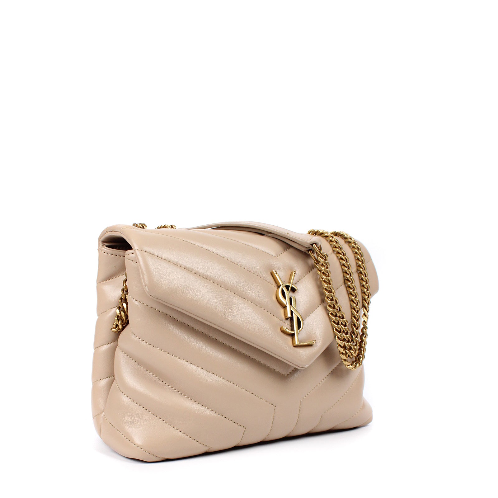 SAINT LAURENT - Loulou small en cuir matelassé beige